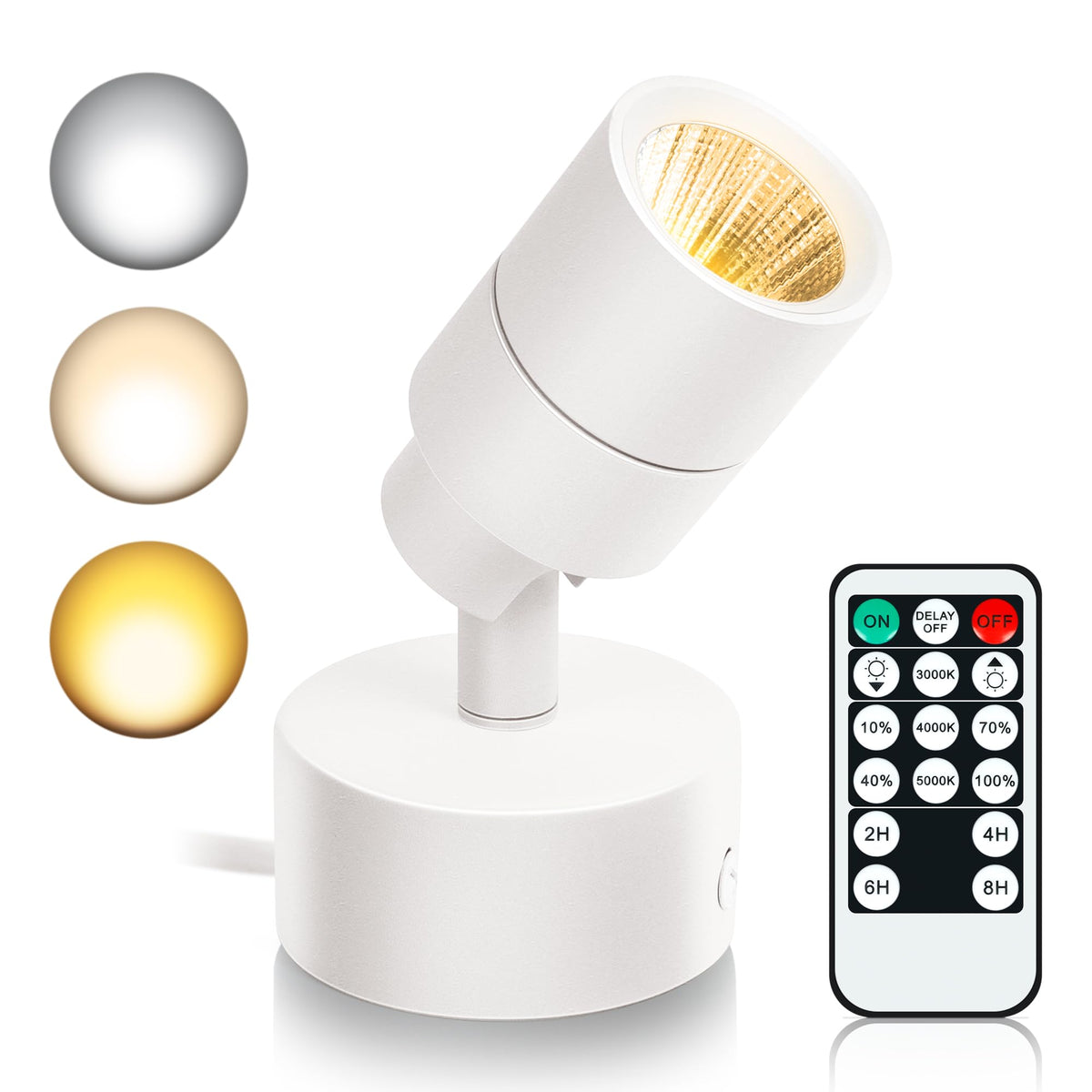 Kandicyar LED Spotlight 5W Indoor Uplighting – Remote, Dimmable, 3 CCT, Wall/Floor Mount