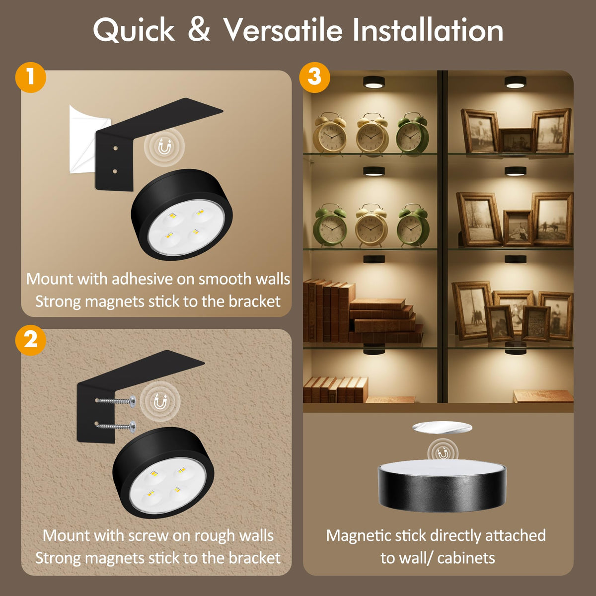 Kandicyar 3-Pack Picture Lights – Rechargeable LED Wall Lights with Remote, 3 CCT, Dimmable & Timer