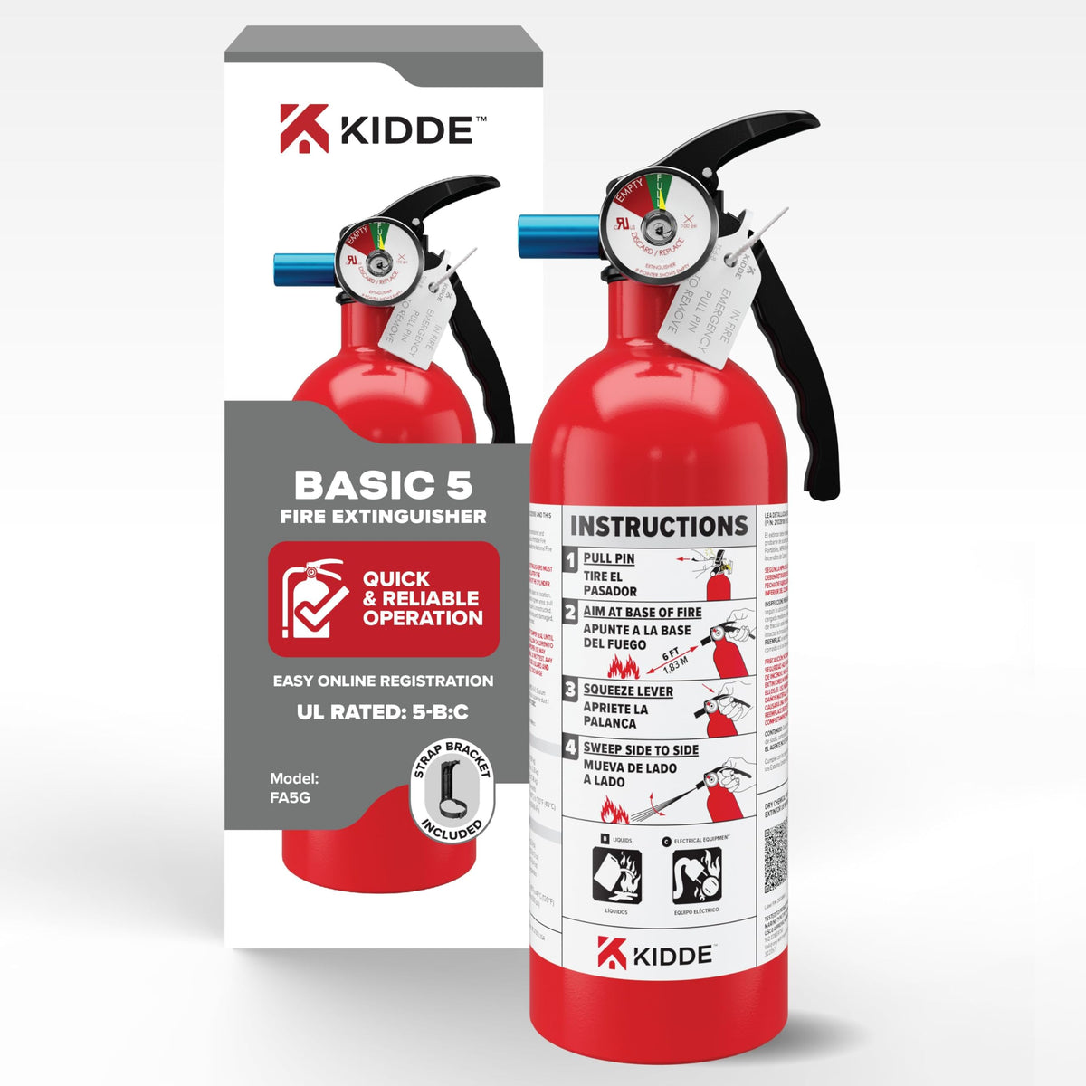 Kidde Basic Fire Extinguisher 5BC | Home & Office Safety, UL Listed