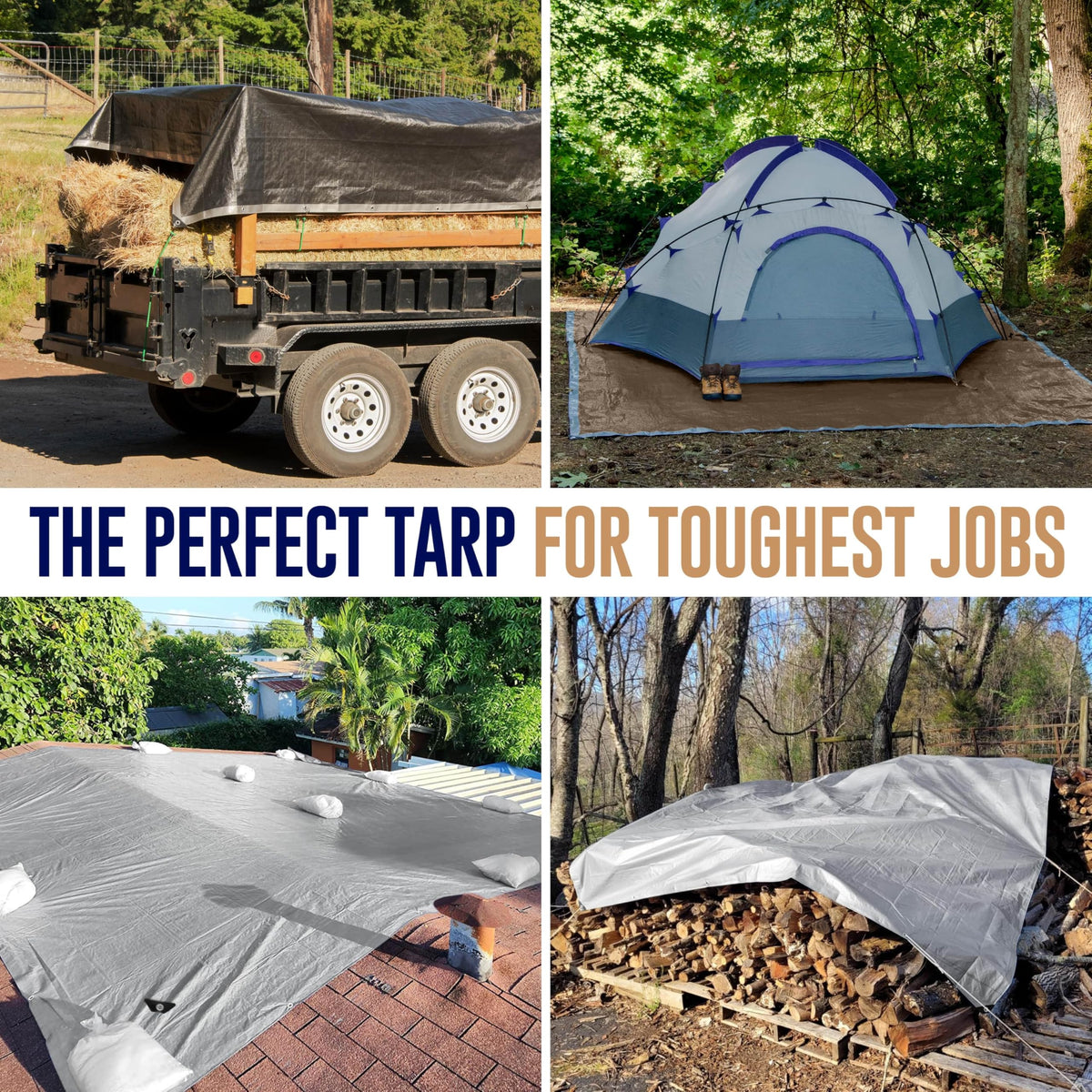KING-A-MA-JIGS 10x10 Heavy Duty Tarp – Waterproof, UV Treated, 10 Mil, Tear & Fade Resistant with 18" Grommets