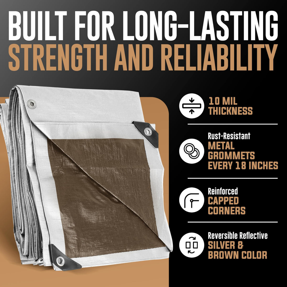 KING-A-MA-JIGS 10x10 Heavy Duty Tarp – Waterproof, UV Treated, 10 Mil, Tear & Fade Resistant with 18" Grommets