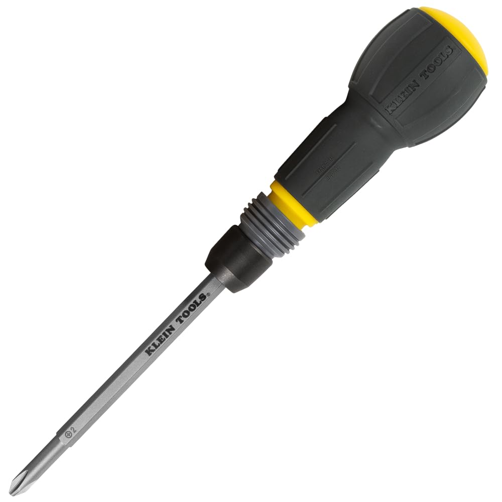 Klein Tools 32960A Fastbit Tru-Grip Screwdriver – Ball-Style Handle, Quick-Release Collar, #2 Phillips & 6 mm Slotted, 1/4-Inch Bit Compatible