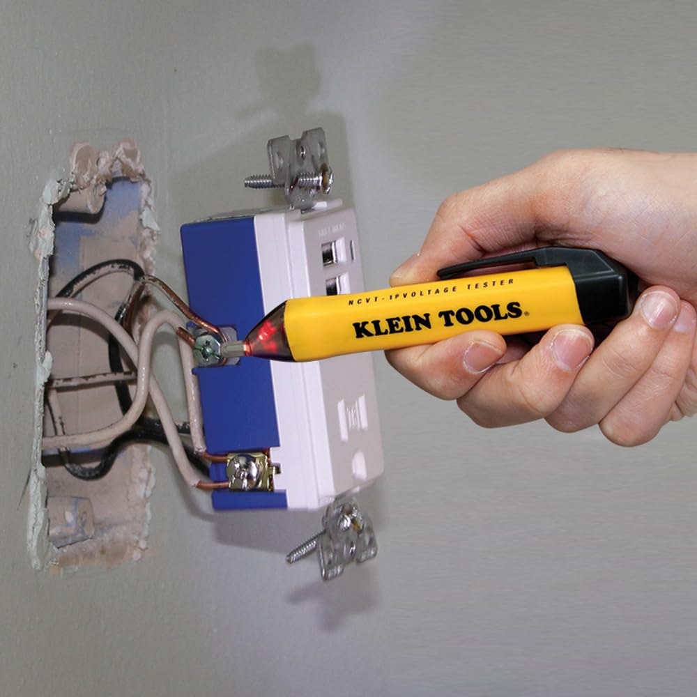 Klein Tools NCVT1P Non-Contact Voltage Tester | 50–1000V AC, LED Alarm, Pocket Clip