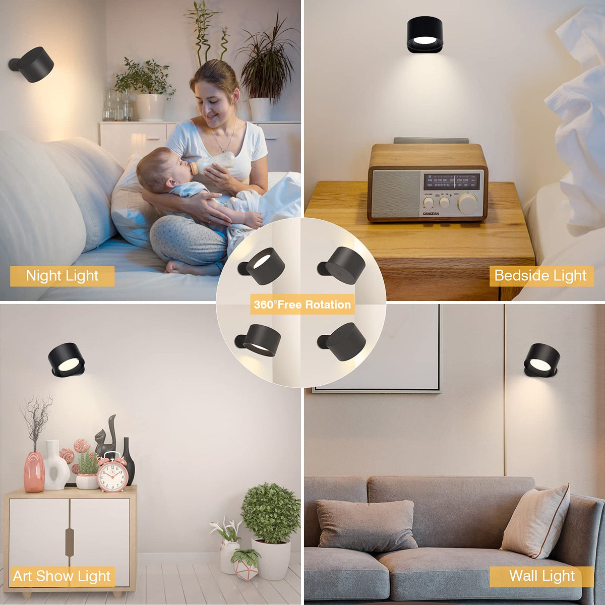 Koopala LED Reading Lights – Wall Sconces, 3 Color Temps, 3 Brightness Levels