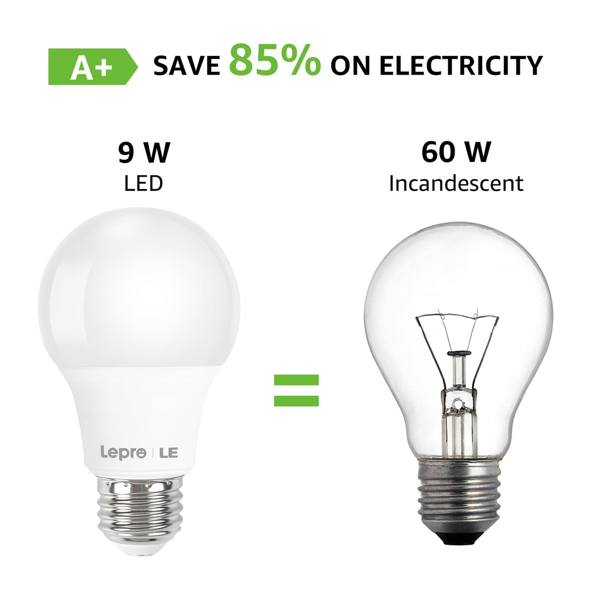 Lepro LED Bulbs 60W Equivalent, 9W, 800 Lumens, 2700K, E26, Non-Dimmable, Pack of 10