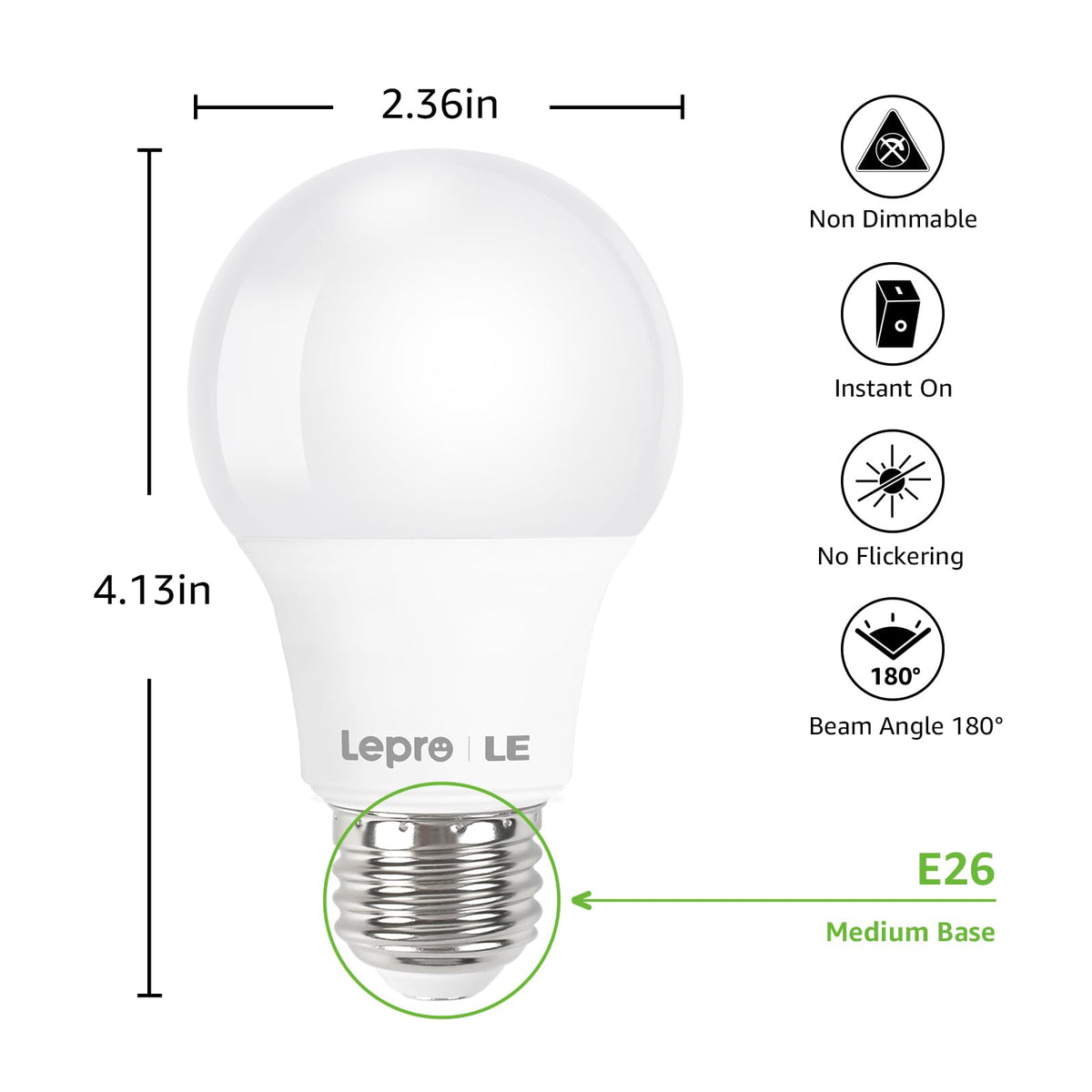 Lepro LED Bulbs 60W Equivalent, 9W, 800 Lumens, 2700K, E26, Non-Dimmable, Pack of 10