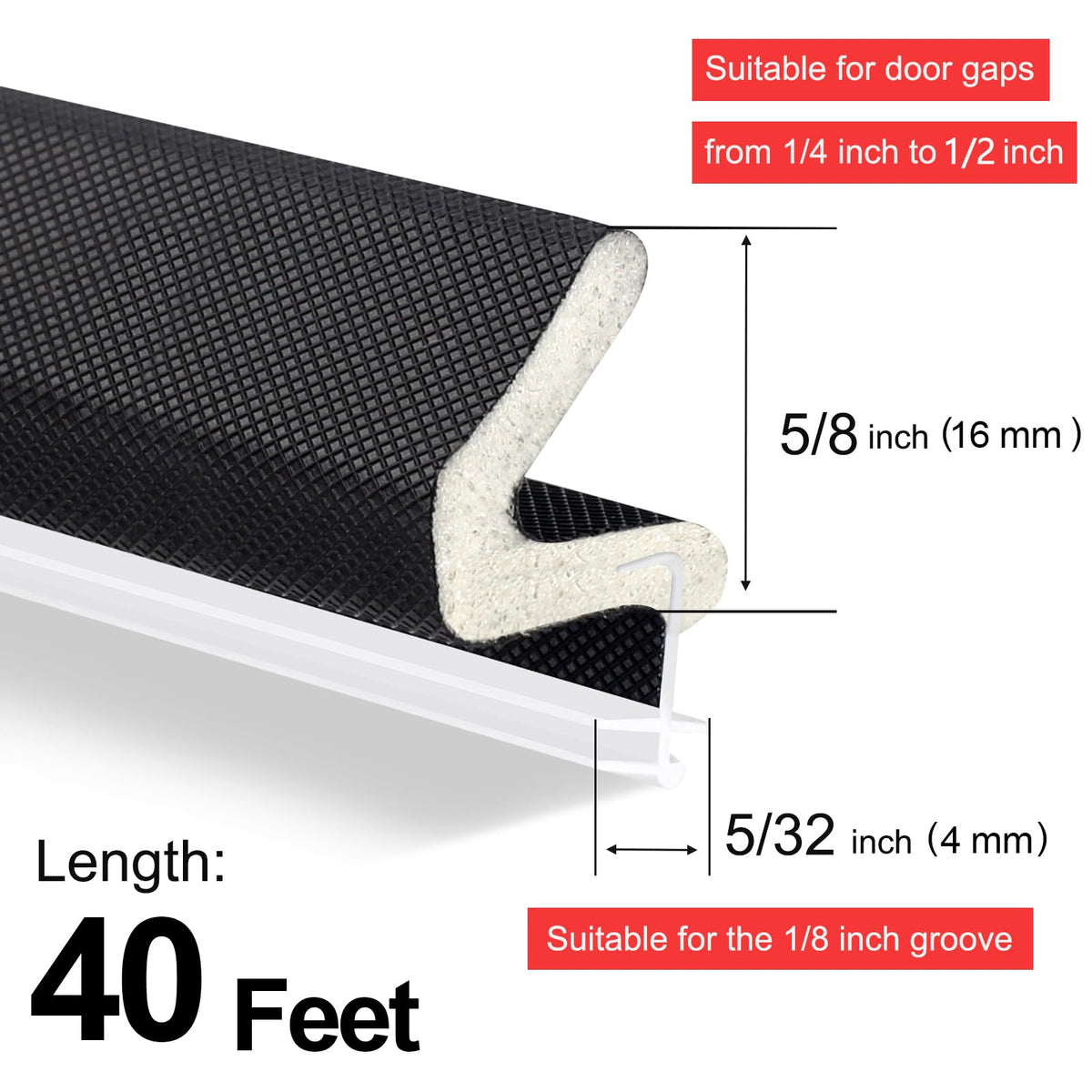 Litaibai 40ft Kerf Door Weather Stripping for Grooved Doors | Easy Install & Tight Seal