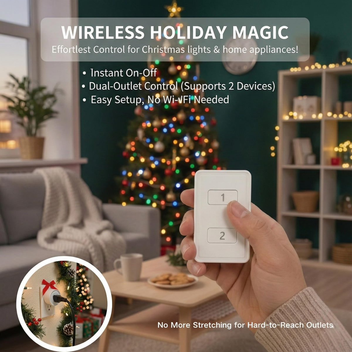 LoraTap Mini Wireless Remote Control Outlet Plug Adapter (2 Pack) – 2-Channel, 915MHz Long Range, No Hub Needed, 10A/1100W, White