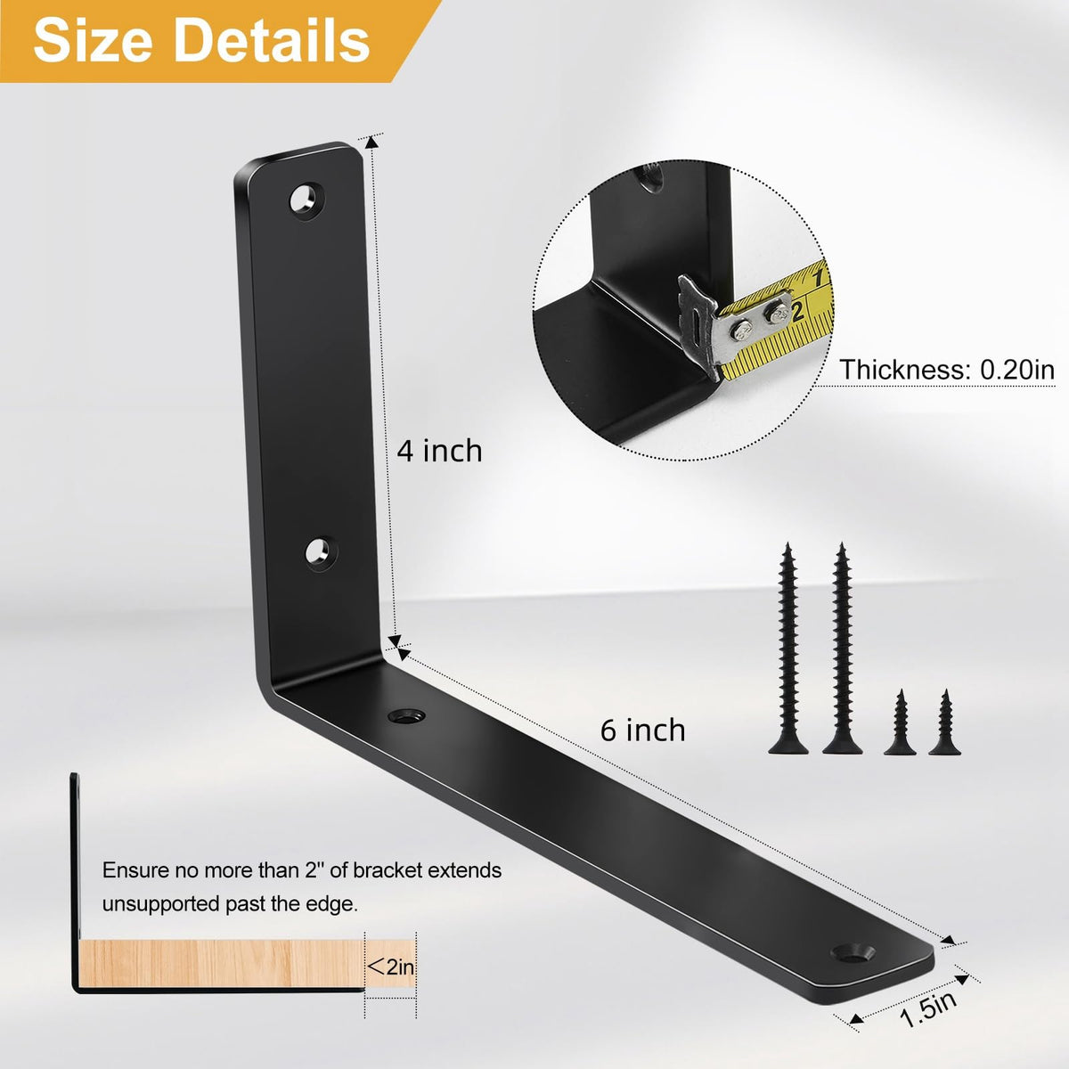 MHMYDZ 4 Pack L Shelf Brackets – 6 x 4 x 1.5 in, 5 mm Thick, Black Iron