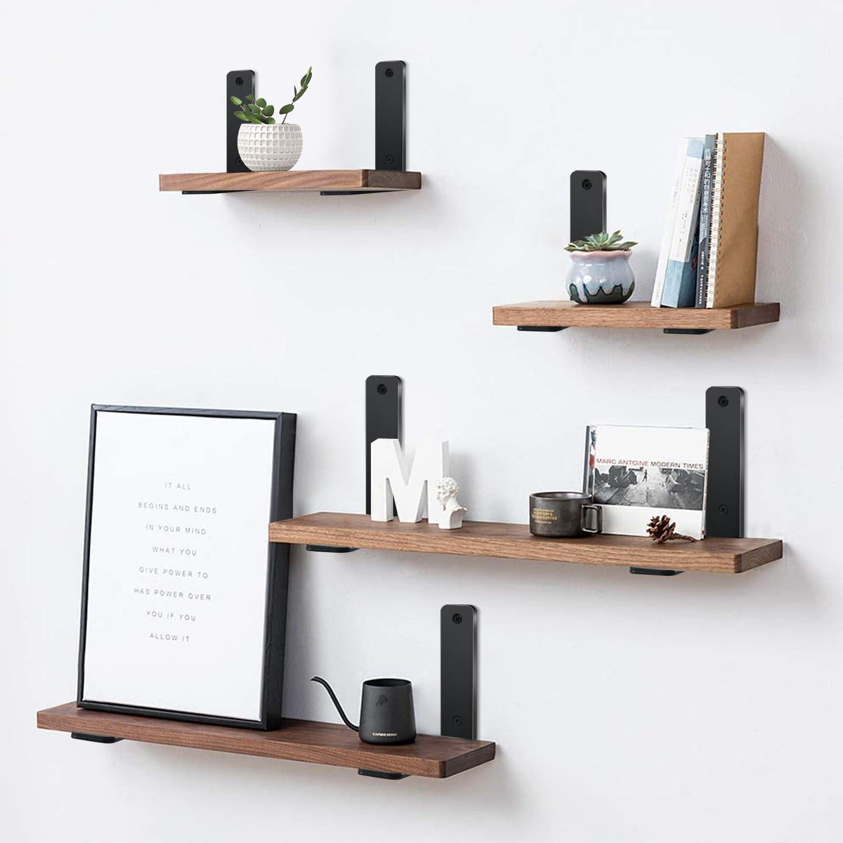 MHMYDZ 4 Pack L Shelf Brackets – 6 x 4 x 1.5 in, 5 mm Thick, Black Iron