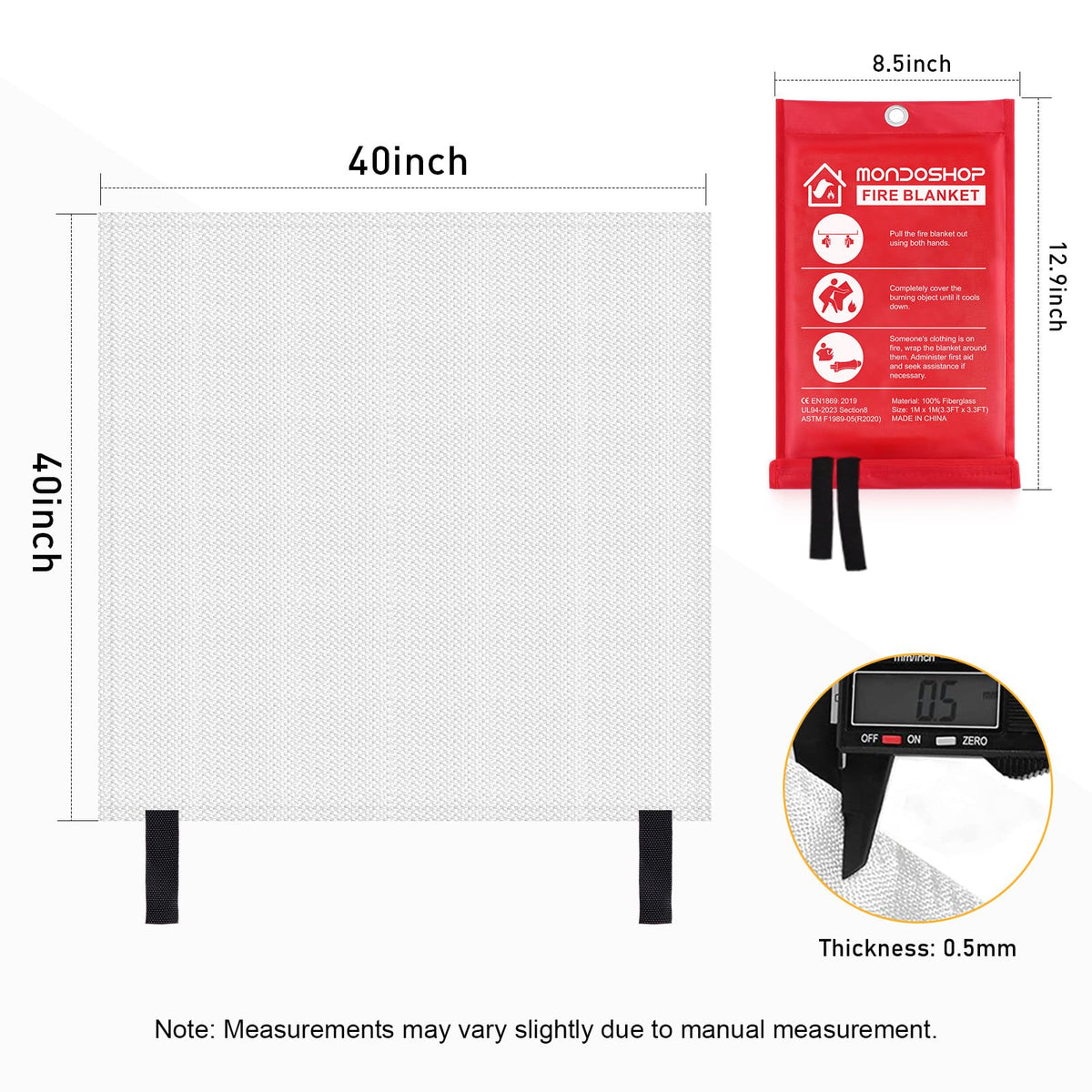 Mondoshop Fire Blanket Emergency for Home & Kitchen – 40x40 in Fire Retardant Blanket
