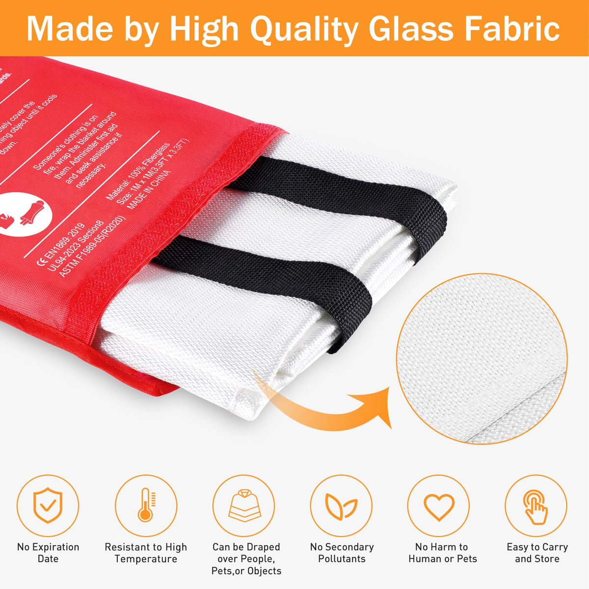 Mondoshop Fire Blanket Emergency for Home & Kitchen – 40x40 in Fire Retardant Blanket