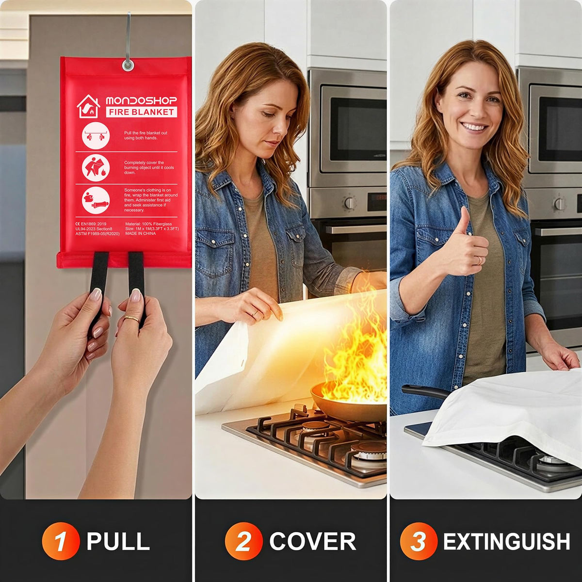 Mondoshop Fire Blanket Emergency for Home & Kitchen – 40x40 in Fire Retardant Blanket