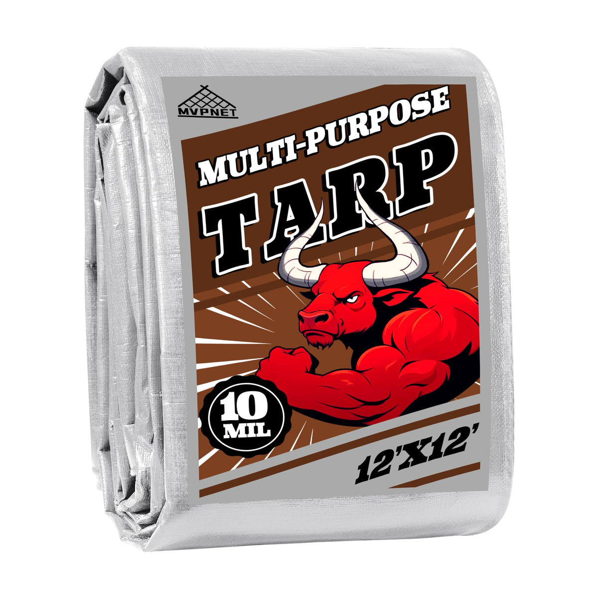 MVPNET 12x12 ft Heavy Duty Tarp – 10mil, Waterproof & UV Resistant