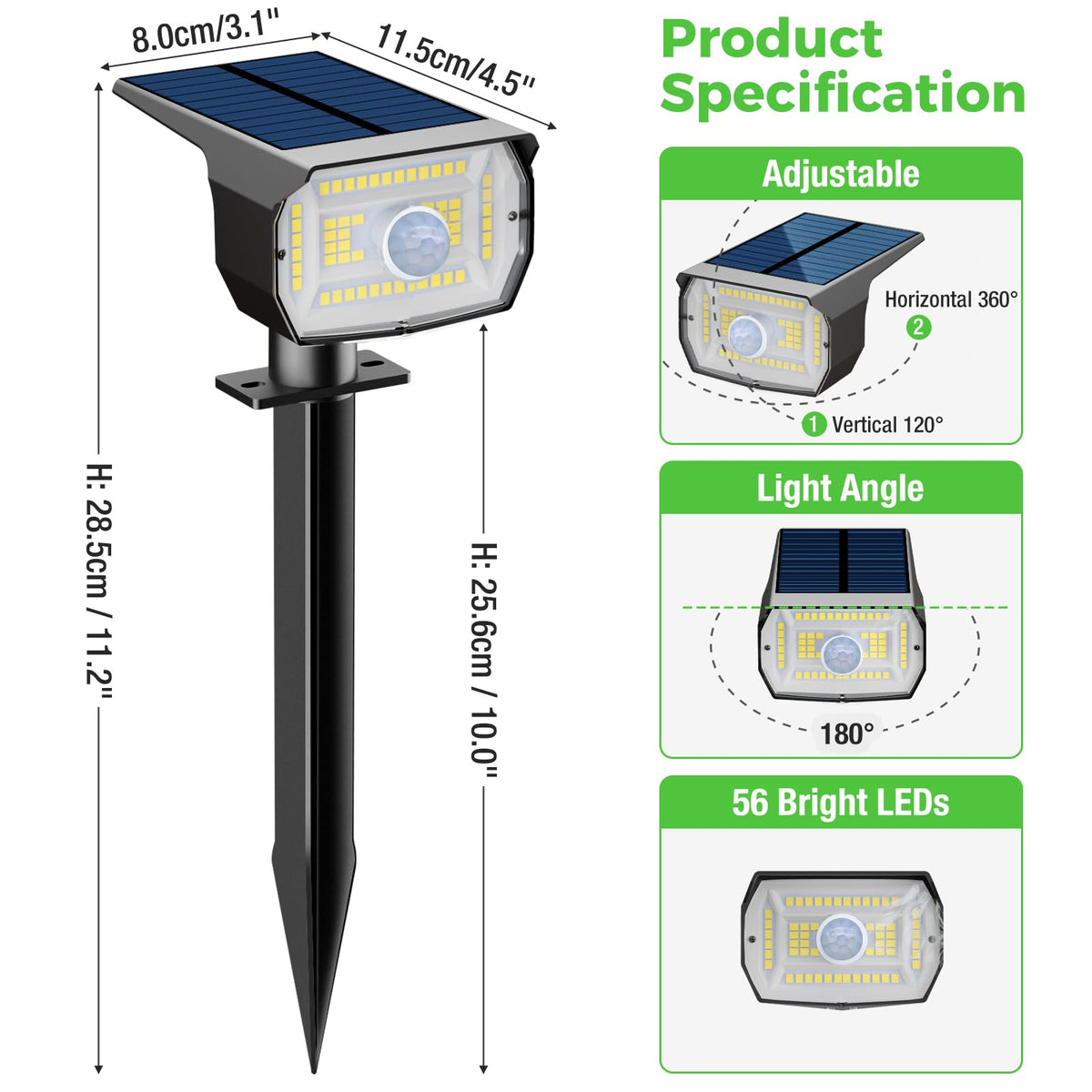 nipify Solar Spot Lights Outdoor Motion Sensor – 3 Modes, Waterproof 2-in-1 Landscape Lighting