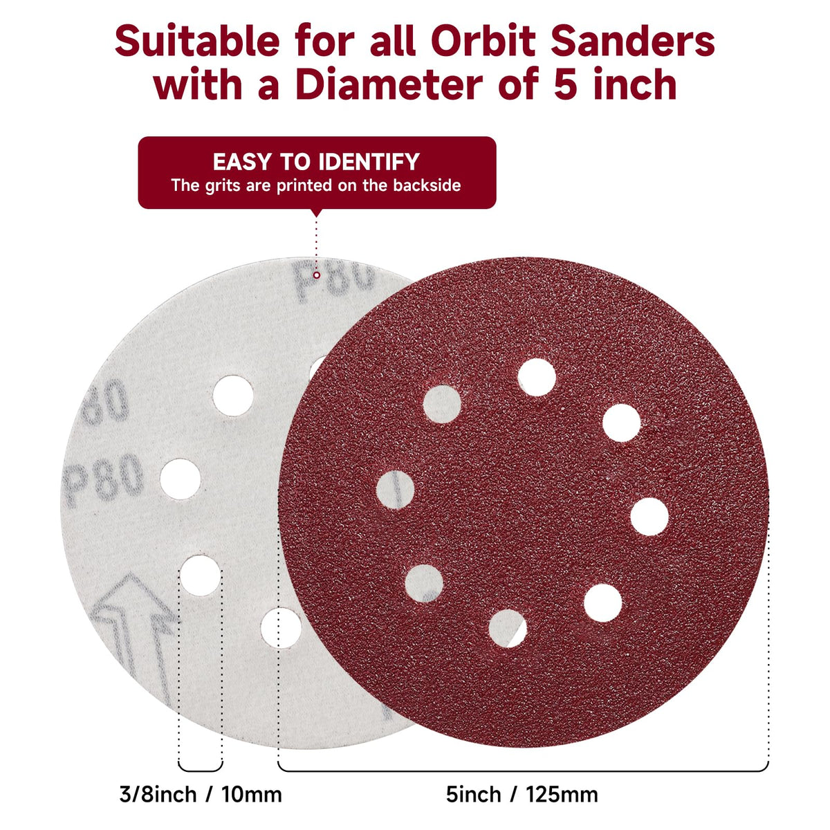 POTUINOM 100 PCS 5 Inch Sanding Discs 1000 Grit – 8-Hole Hook & Loop for Random Orbital Sander