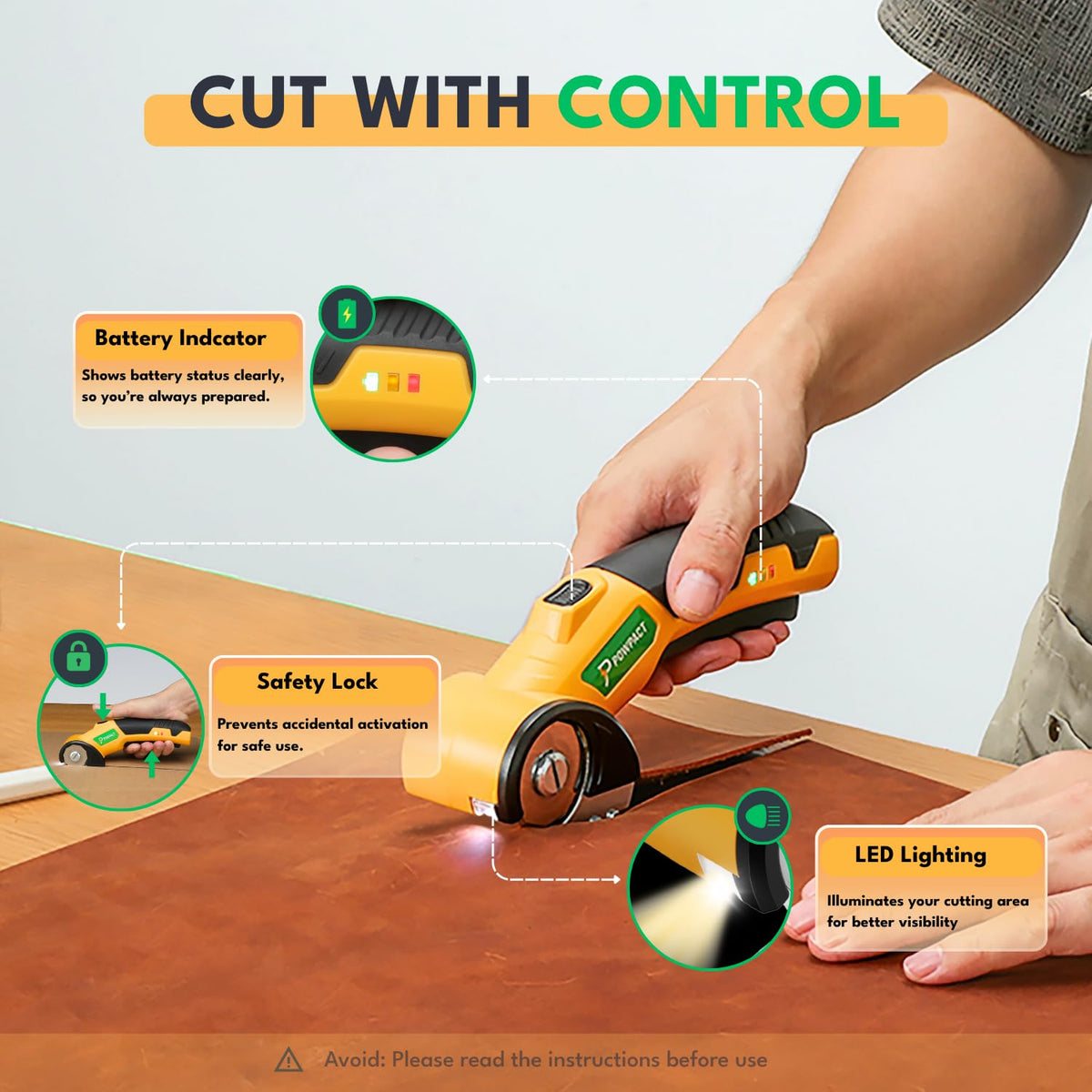 Powpact High Speed Cardboard Cutter – Cordless Electric Scissors with Safety Lock & USB-C Rechargeable Battery