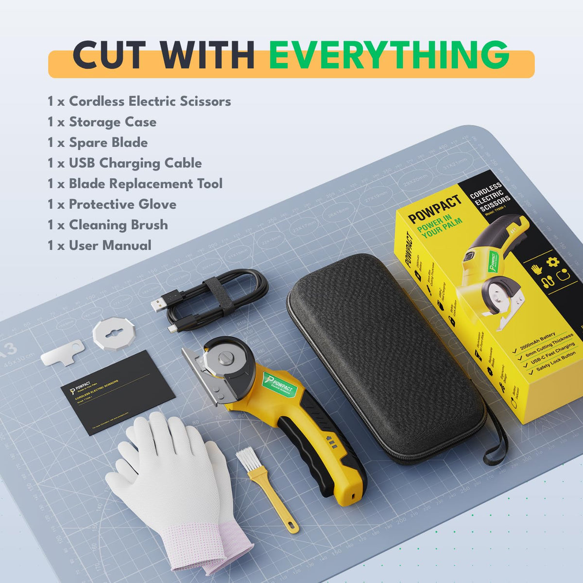 Powpact High Speed Cardboard Cutter – Cordless Electric Scissors with Safety Lock & USB-C Rechargeable Battery