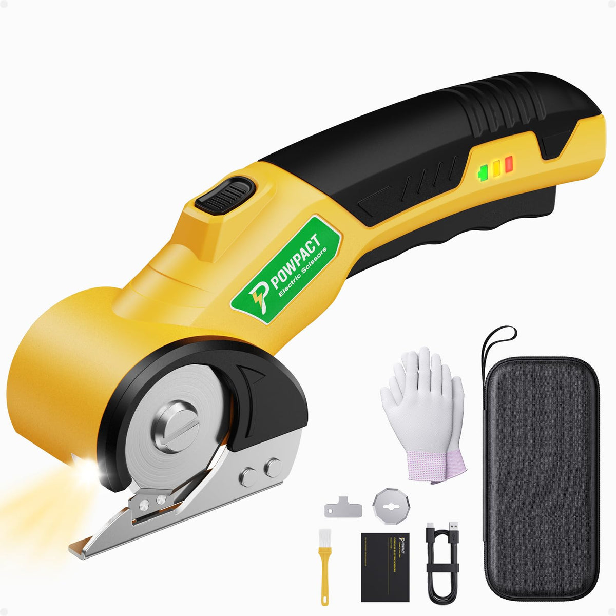 Powpact High Speed Cardboard Cutter – Cordless Electric Scissors with Safety Lock & USB-C Rechargeable Battery