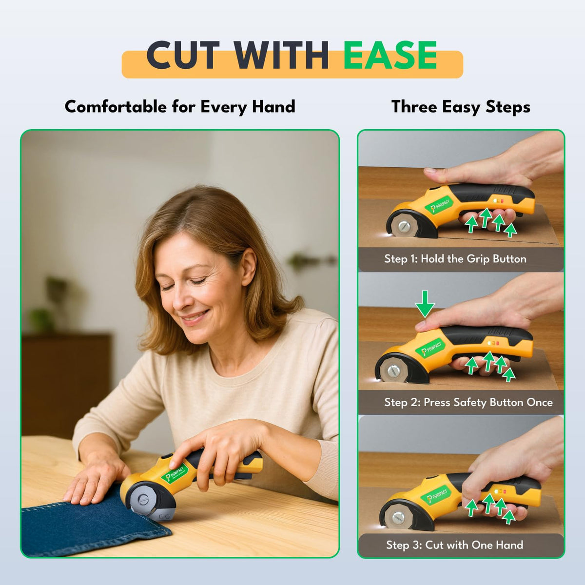 Powpact High Speed Cardboard Cutter – Cordless Electric Scissors with Safety Lock & USB-C Rechargeable Battery