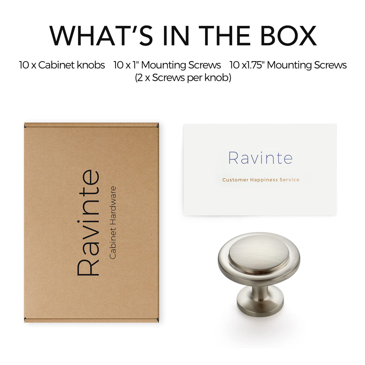 Ravinte 10-Pack 1-1/4-Inch Brushed Nickel Cabinet Knobs | European-Style Kitchen & Furniture Pulls