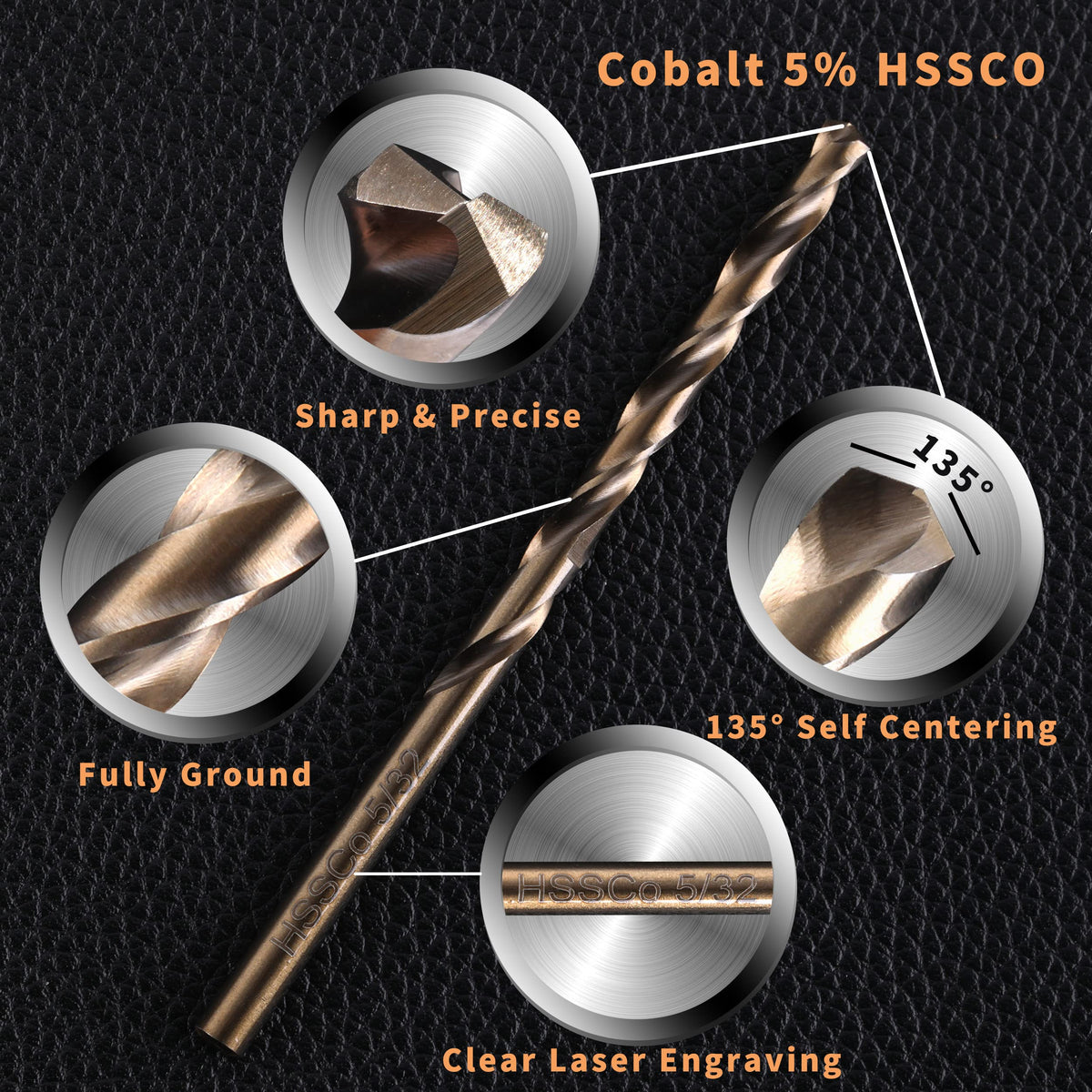 RCINDUS 20-Piece 5/32in Cobalt Drill Bit Set - HSS M35 for Steel, Stainless Steel, Cast Iron, Wood