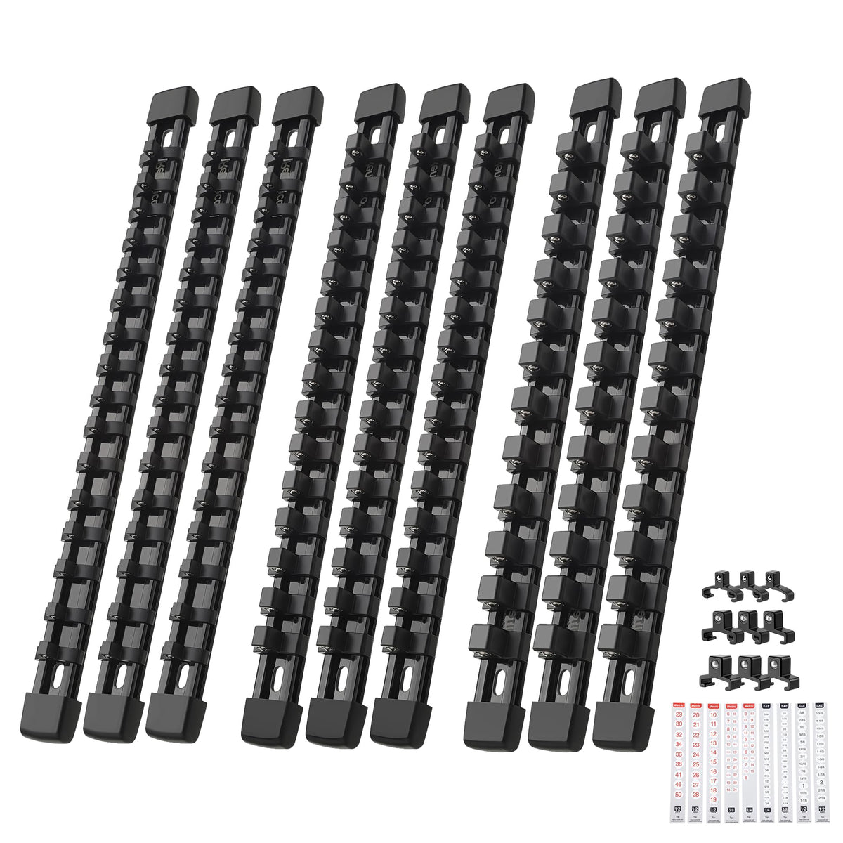 Reniteco 9-Piece Socket Organizer Set - Heavy-Duty ABS Rail with 128 Sockets (1/4 in, 3/8 in, 1/2 in)