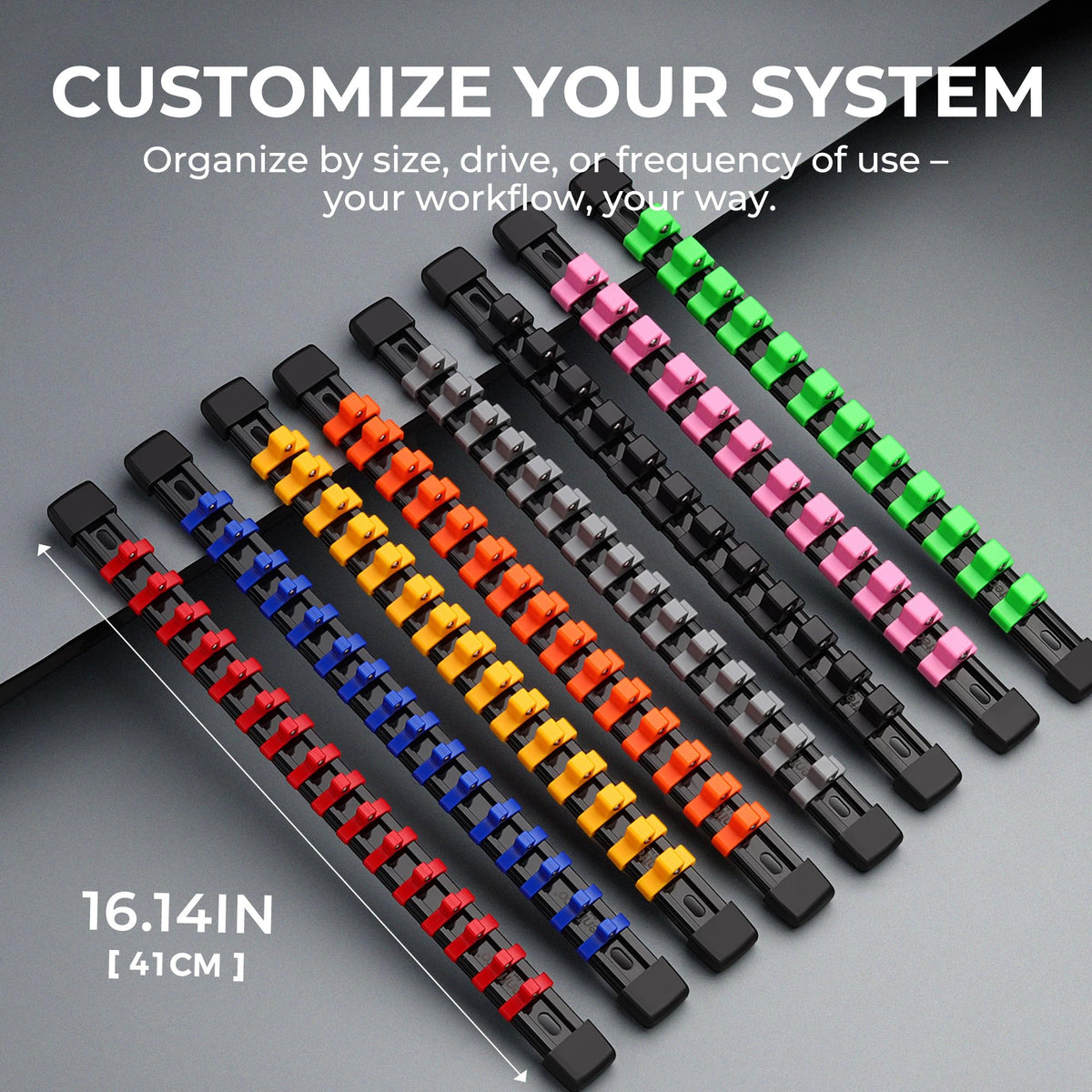 Reniteco 9-Piece Socket Organizer Set - Heavy-Duty ABS Rail with 128 Sockets (1/4 in, 3/8 in, 1/2 in)