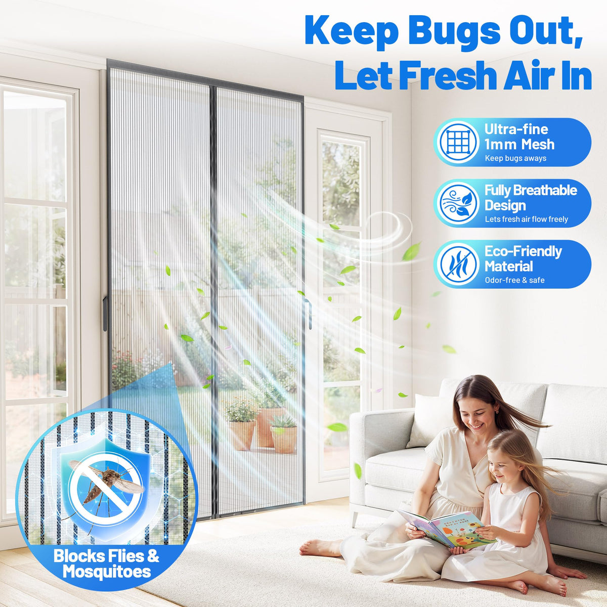 Sjuznng Heavy Duty Magnetic Screen Door Mesh | Auto-Sealing, 50 Magnets, Pet & Kid Friendly