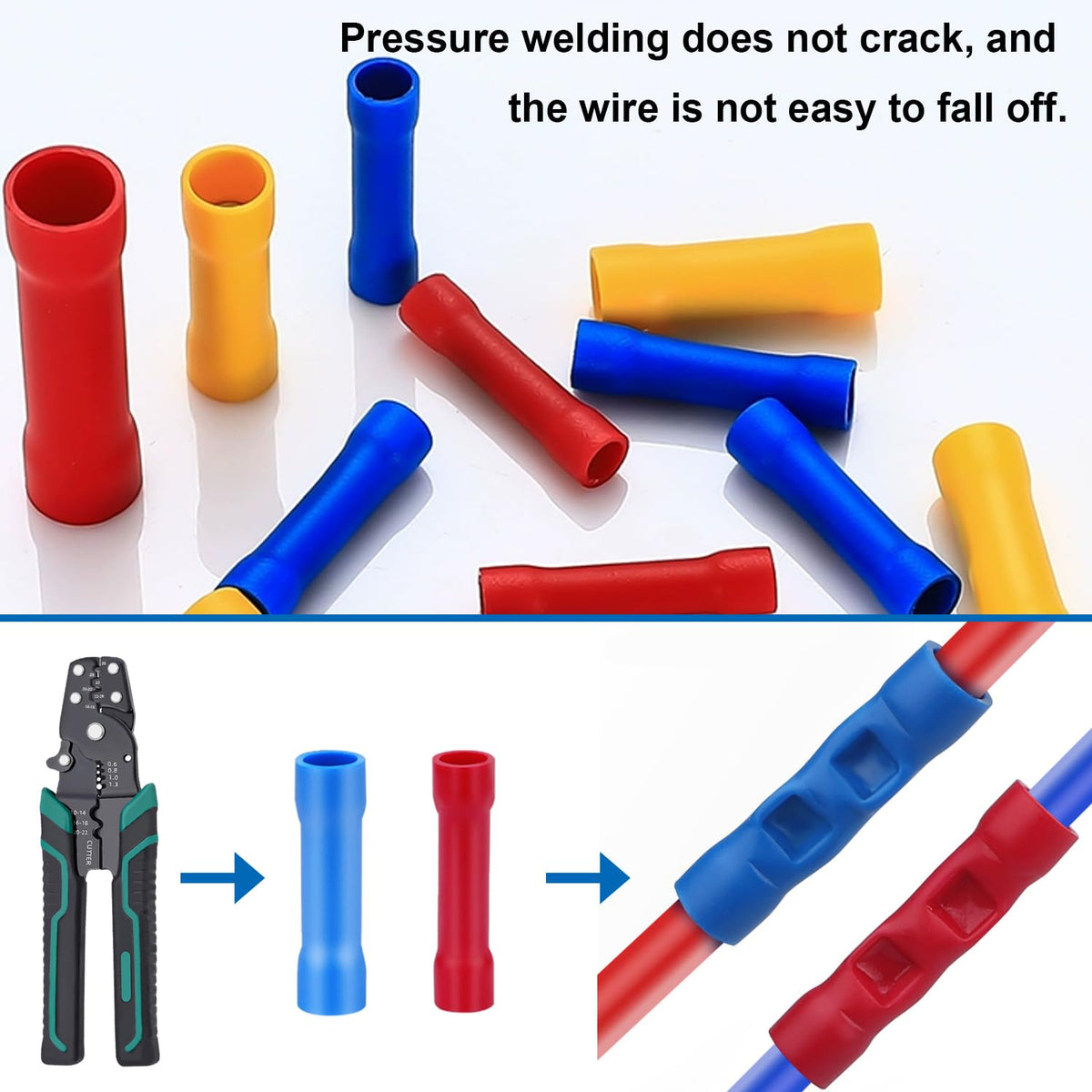smseace 210PCS Wire Butt Connectors with Crimping Tool – 22-10AWG Insulated Electrical Terminal Set