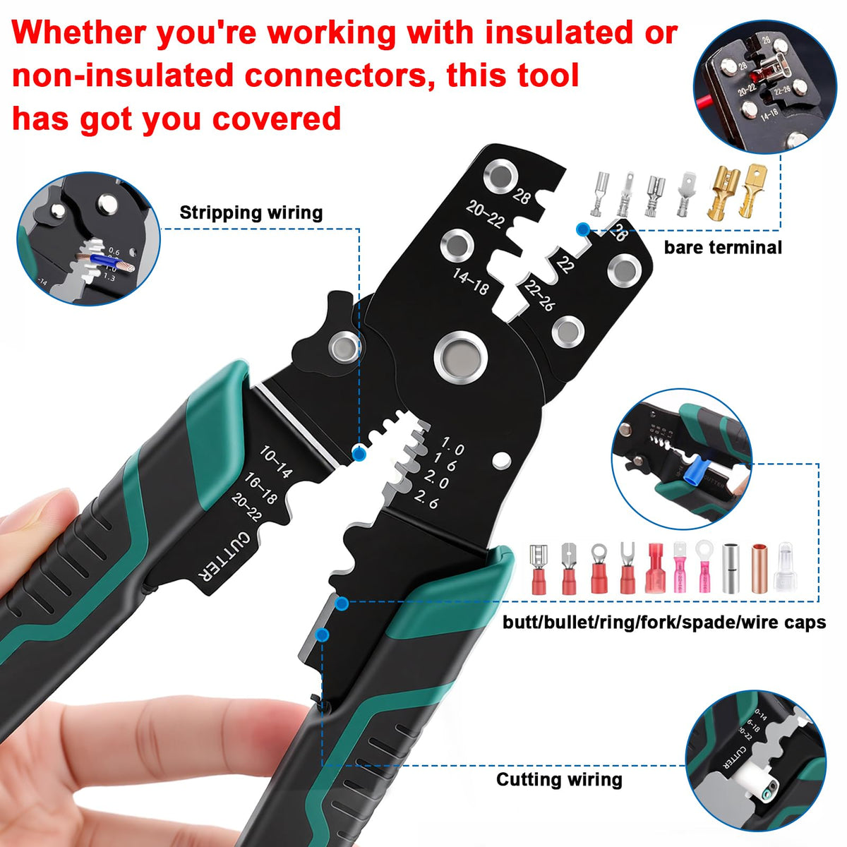 smseace 210PCS Wire Butt Connectors with Crimping Tool – 22-10AWG Insulated Electrical Terminal Set