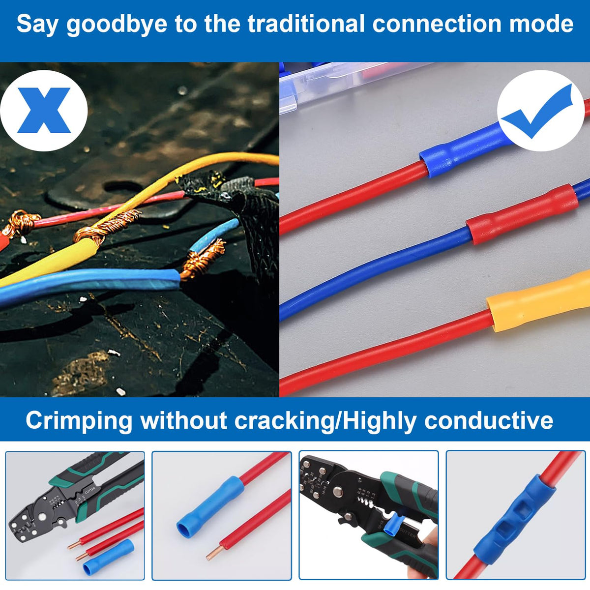 smseace 210PCS Wire Butt Connectors with Crimping Tool – 22-10AWG Insulated Electrical Terminal Set