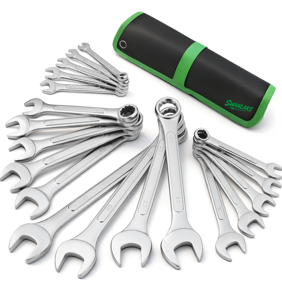 SWANLAKE GARDEN TOOLS 19-Piece Metric Wrench Set (6–24mm) with Rolling Pouch