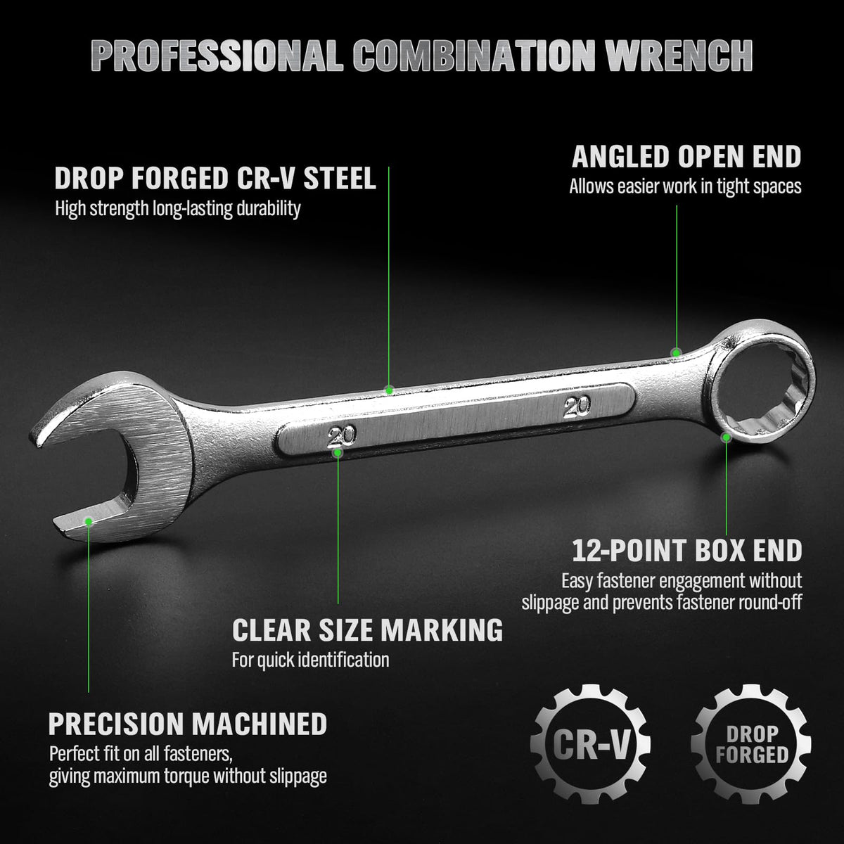 SWANLAKE GARDEN TOOLS 19-Piece Metric Wrench Set (6–24mm) with Rolling Pouch