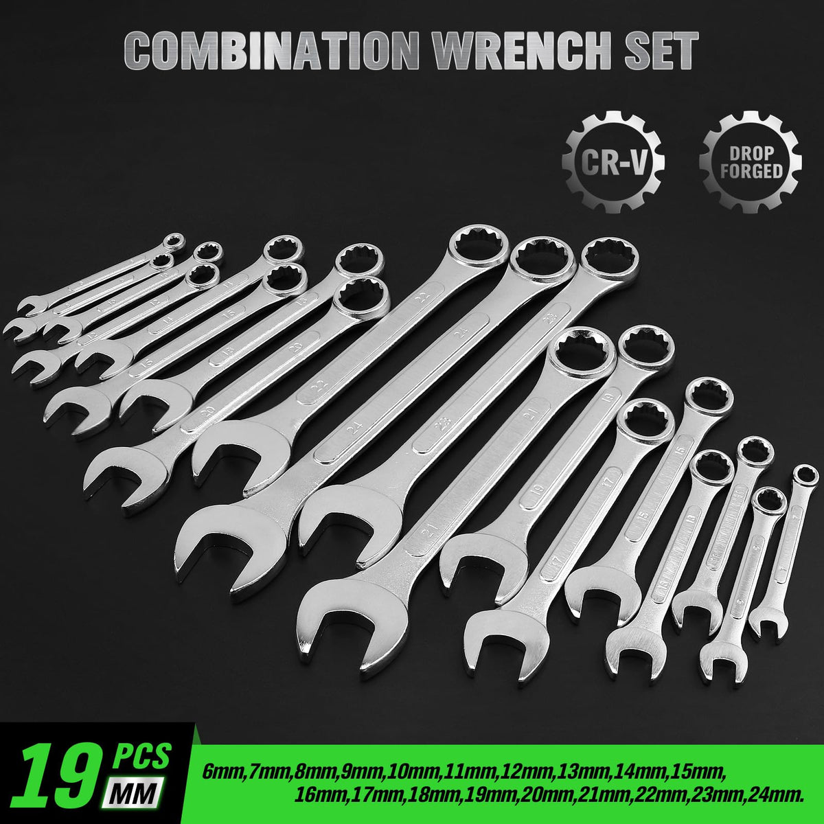 SWANLAKE GARDEN TOOLS 19-Piece Metric Wrench Set (6–24mm) with Rolling Pouch