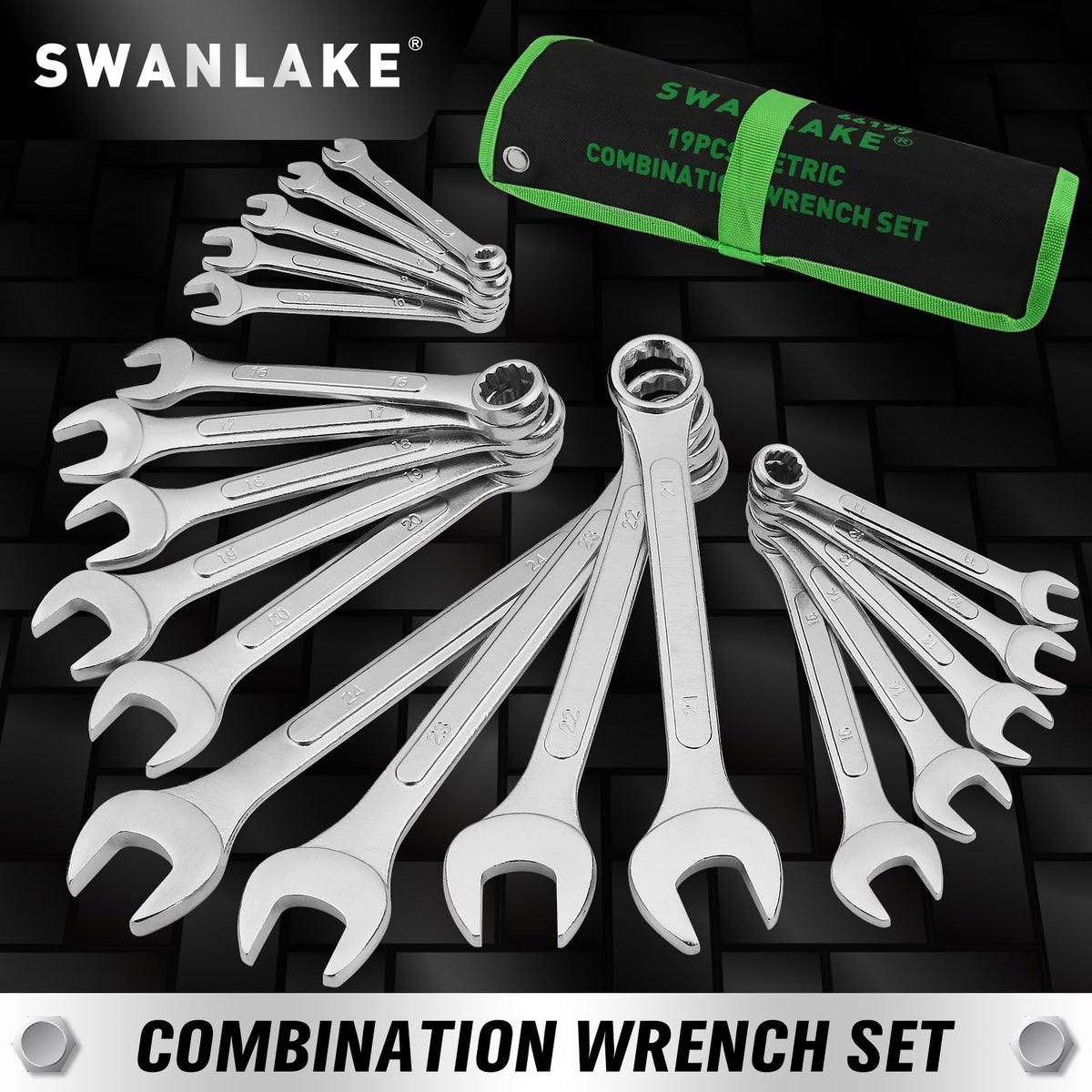 SWANLAKE GARDEN TOOLS 19-Piece Metric Wrench Set (6–24mm) with Rolling Pouch