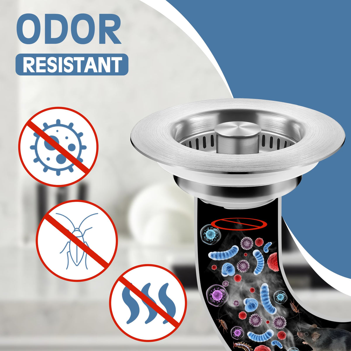 tgosomt Kitchen Sink Drain Strainer 2 Pack – SUS304 Brushed Pop Up Stopper & 3-in-1 Design