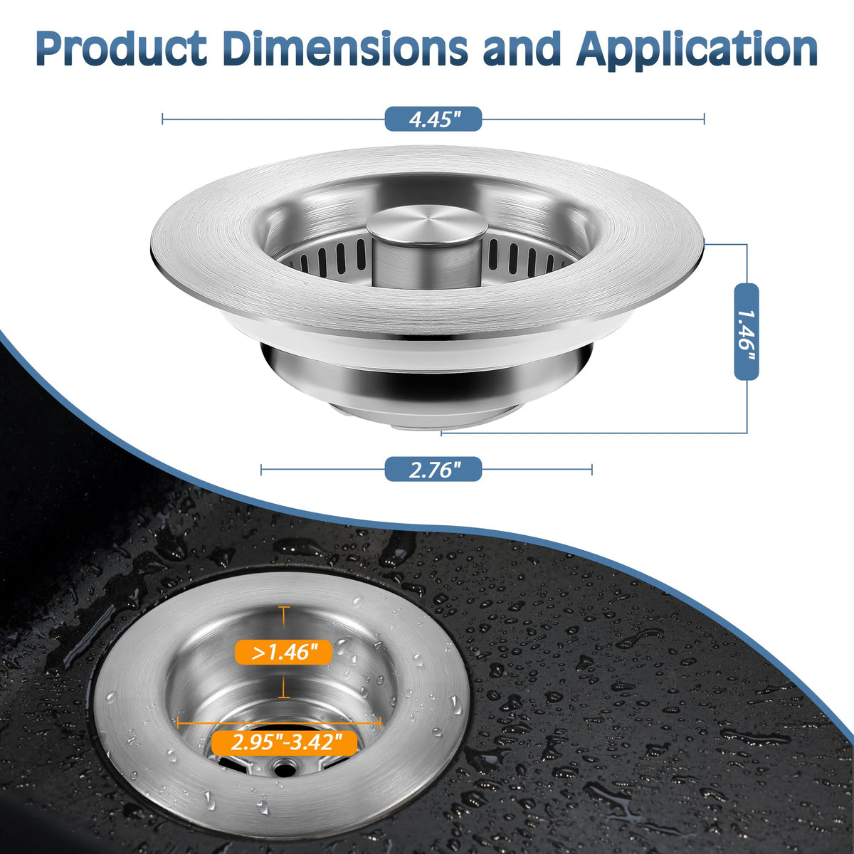 tgosomt Kitchen Sink Drain Strainer 2 Pack – SUS304 Brushed Pop Up Stopper & 3-in-1 Design