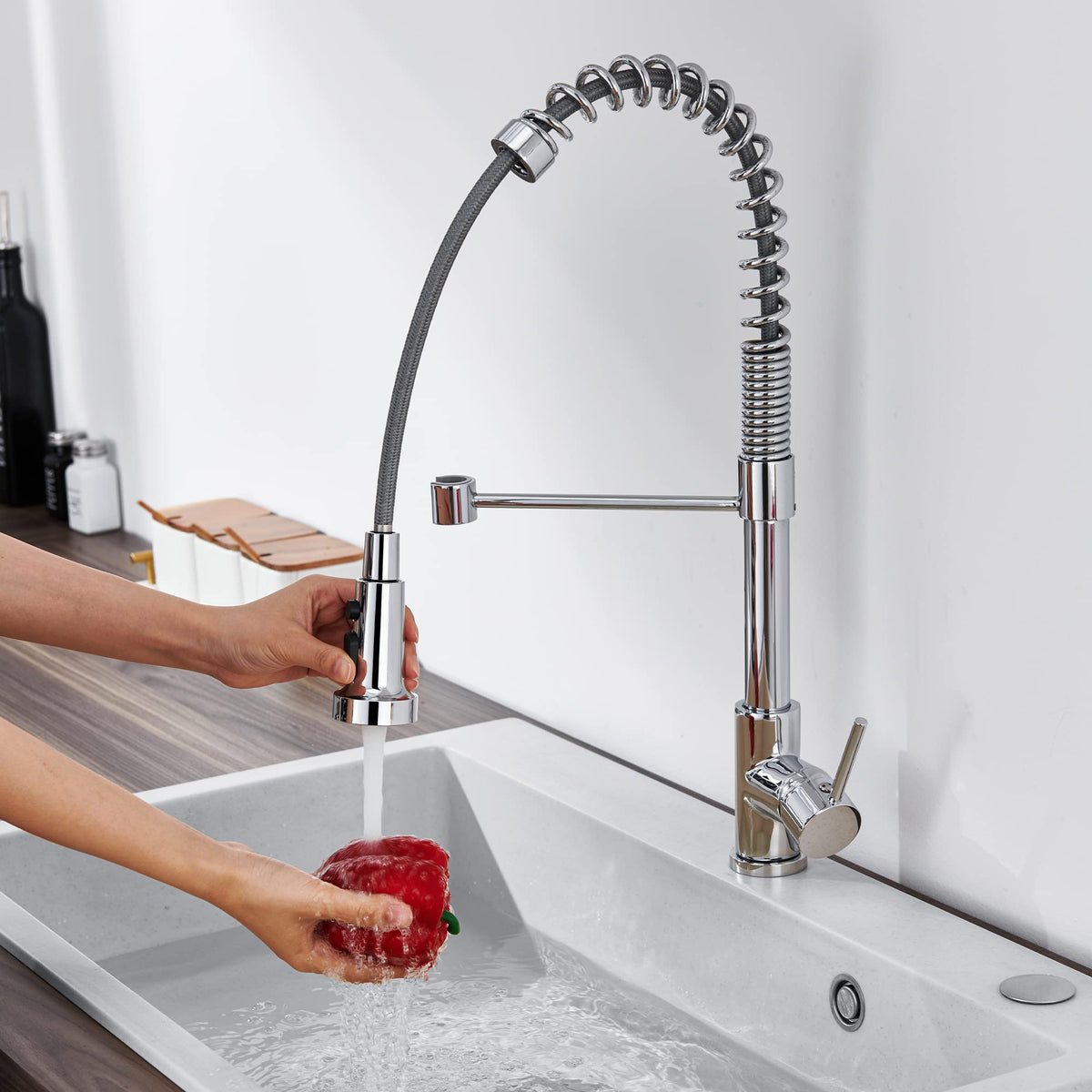 TIORIY Kitchen Faucet Head Replacement — 15 Adapters, 3-Function Pull-Down Spray