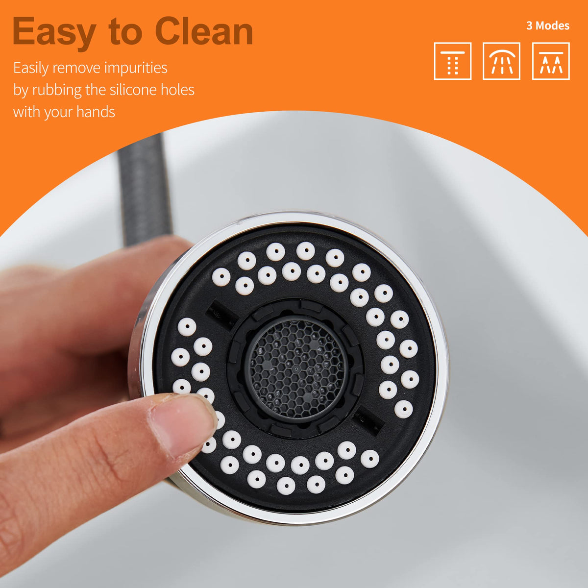 TIORIY Kitchen Faucet Head Replacement — 15 Adapters, 3-Function Pull-Down Spray