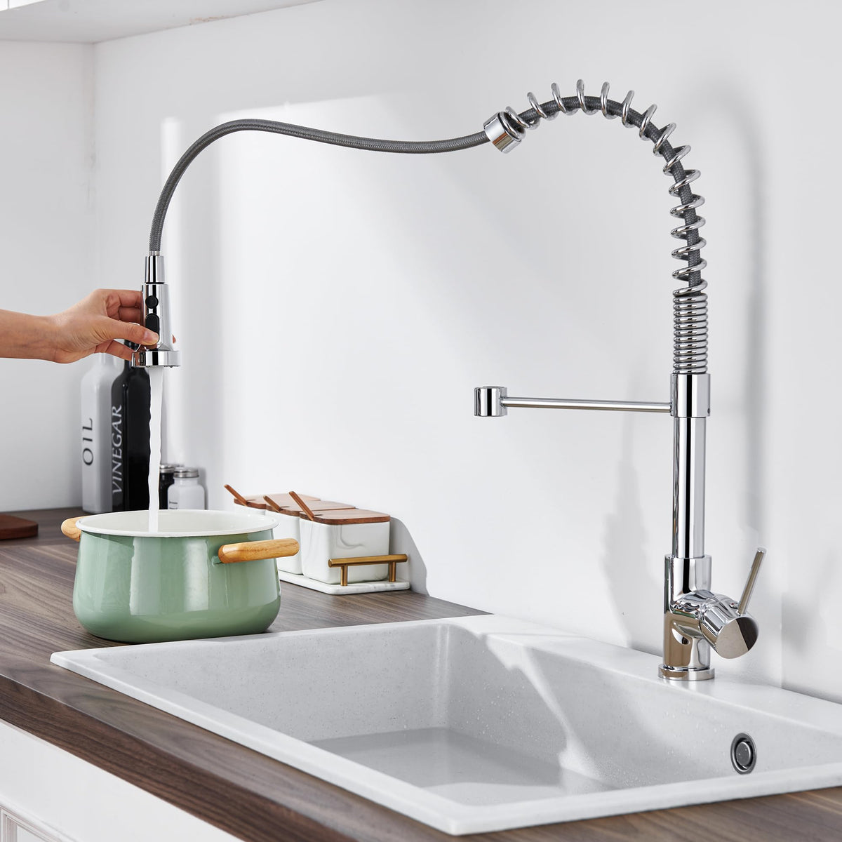 TIORIY Kitchen Faucet Head Replacement — 15 Adapters, 3-Function Pull-Down Spray