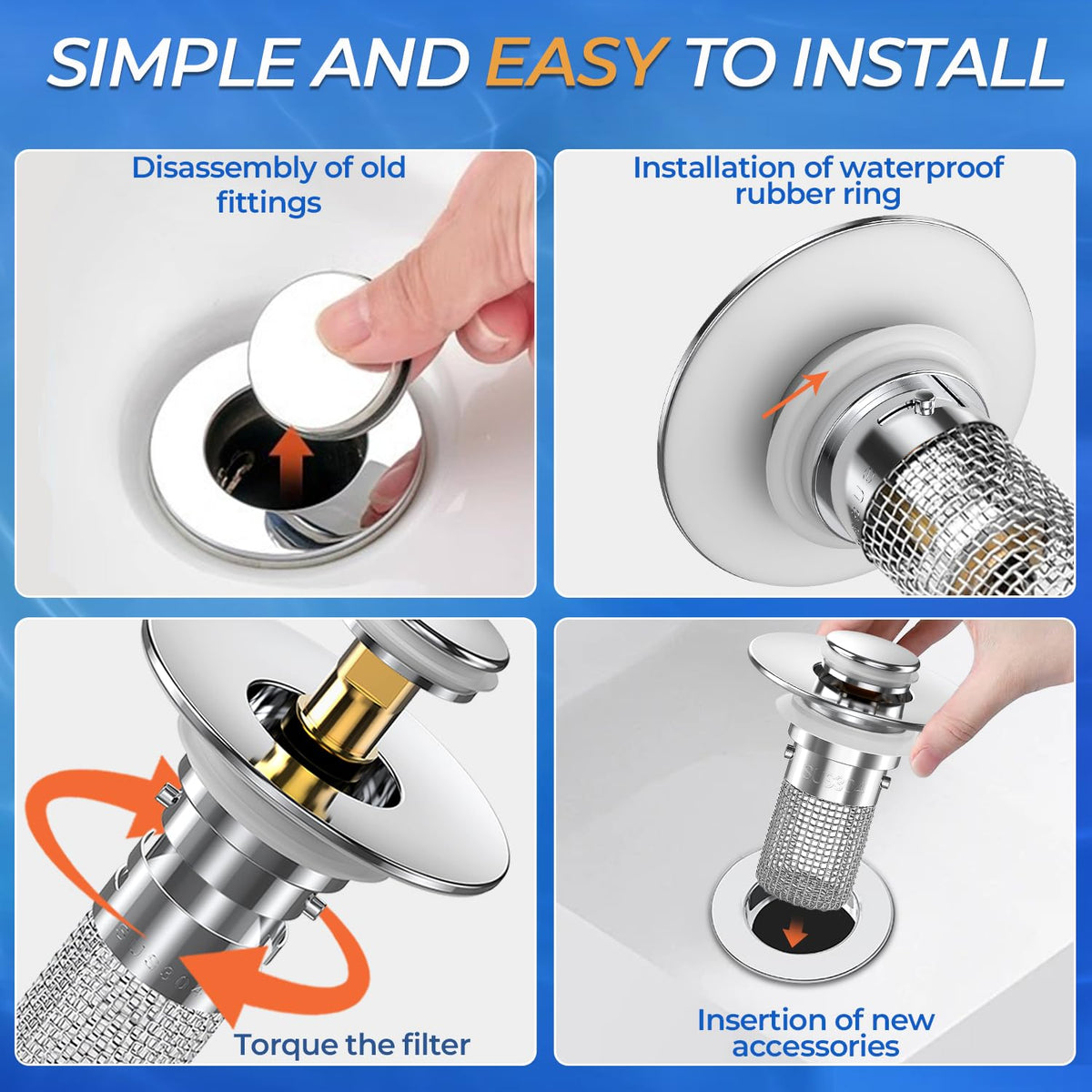 TopmeiUP Sink Stopper Hair Catcher – Pop-up Drain Filter with Removable Basket (3-Pack)