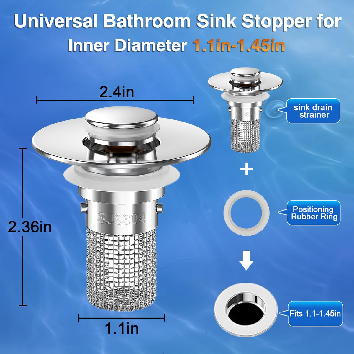 TopmeiUP Sink Stopper Hair Catcher – Pop-up Drain Filter with Removable Basket (3-Pack)