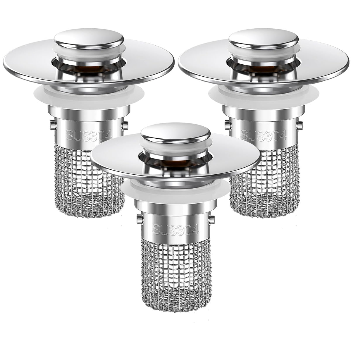 TopmeiUP Sink Stopper Hair Catcher – Pop-up Drain Filter with Removable Basket (3-Pack)
