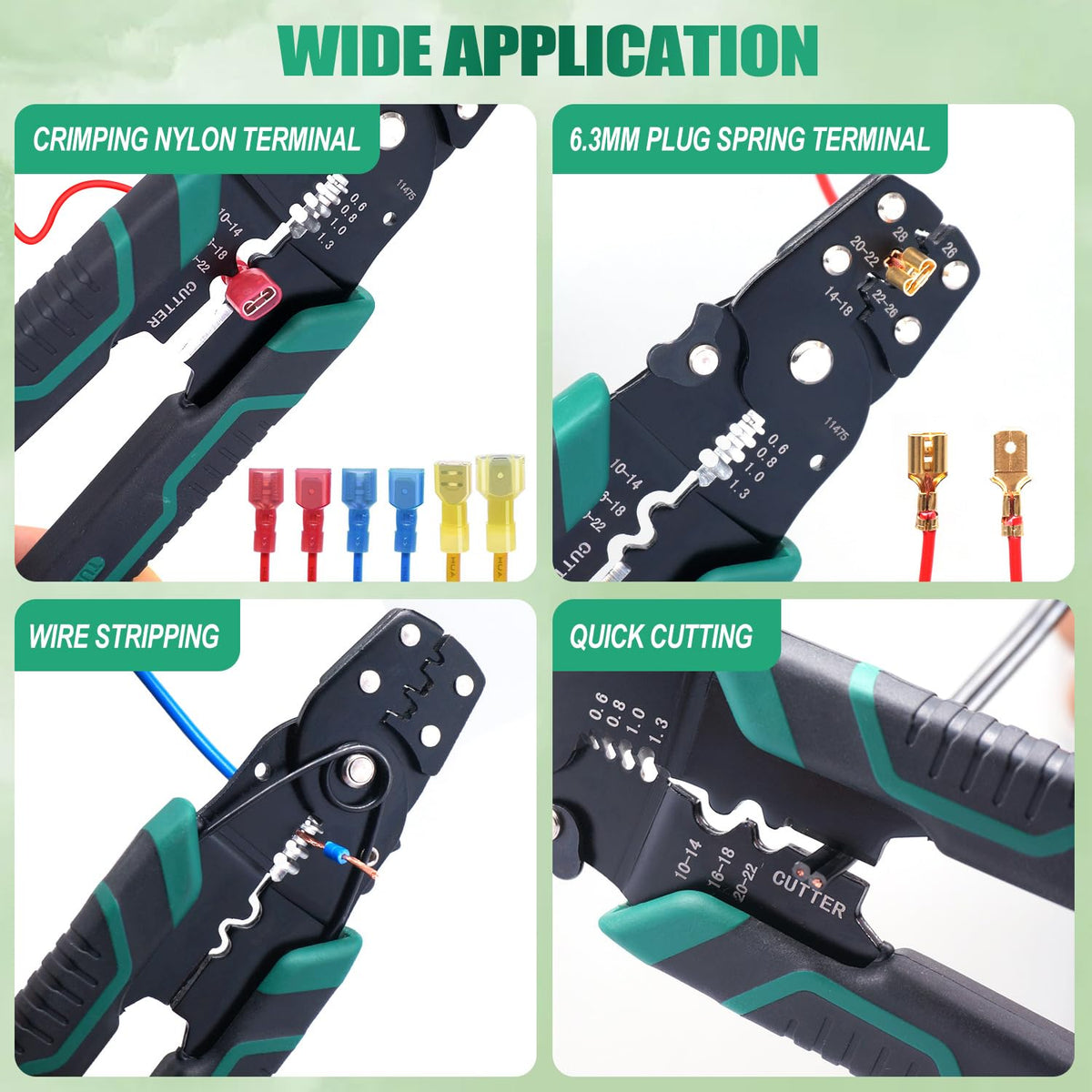 Twidec 100PCS Nylon Spade Connectors Kit 22-10 AWG | Fully Insulated Quick Disconnects + Crimp Tool