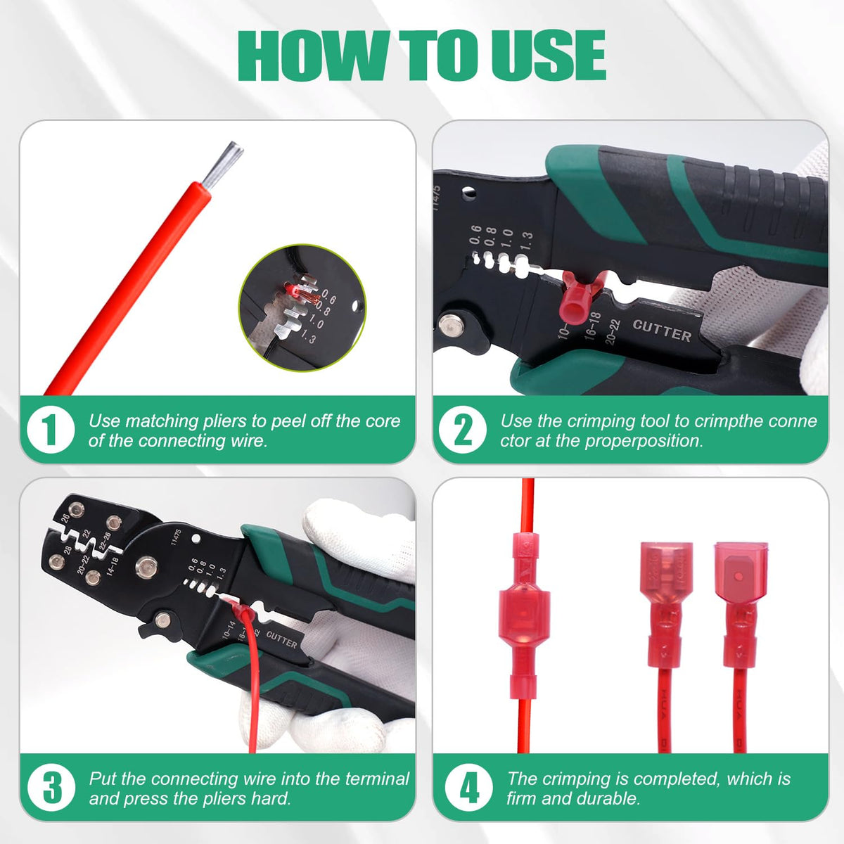 Twidec 100PCS Nylon Spade Connectors Kit 22-10 AWG | Fully Insulated Quick Disconnects + Crimp Tool