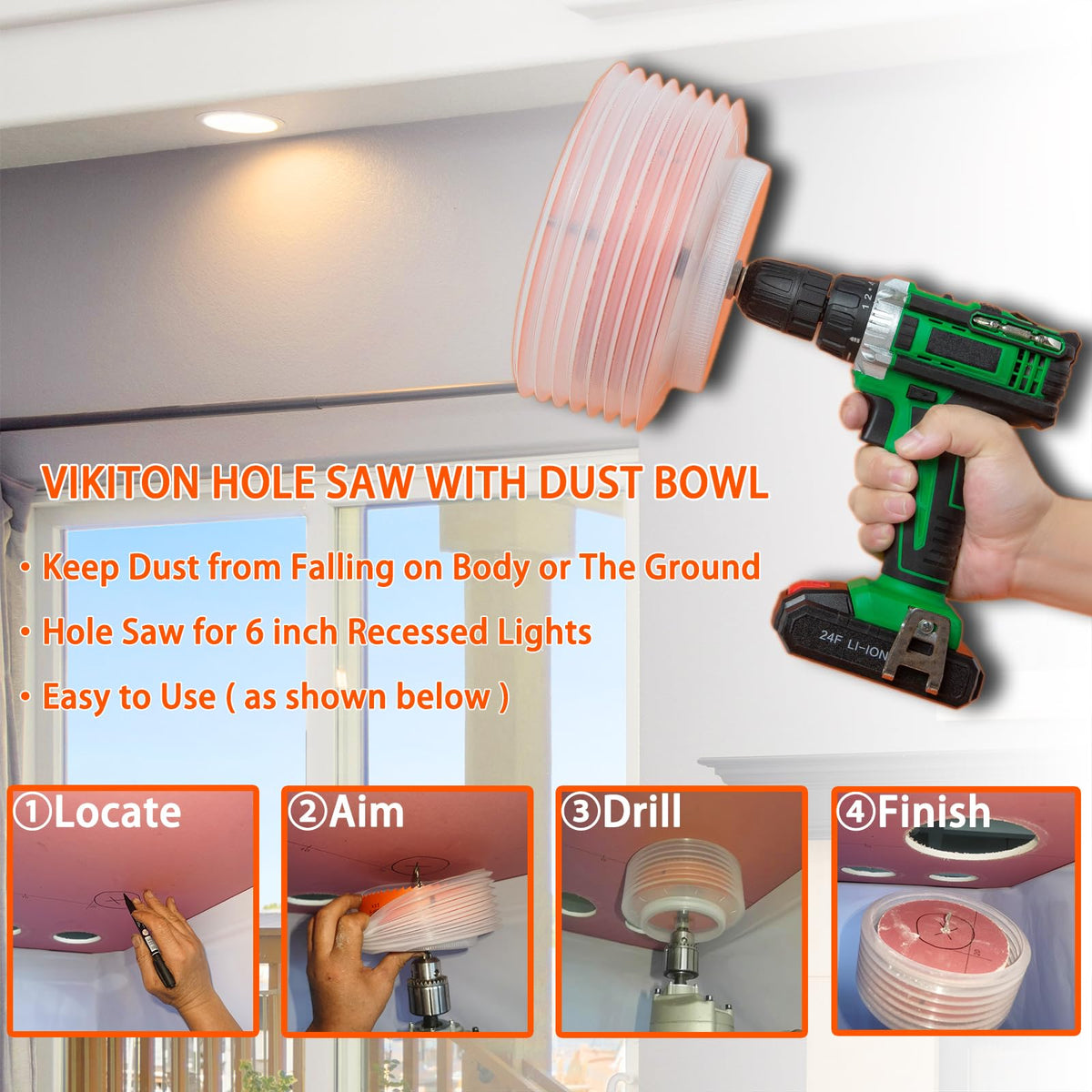 VIKITON 6-1/8 Inch Hole Saw Kit with Dust Bowl for Recessed Lighting