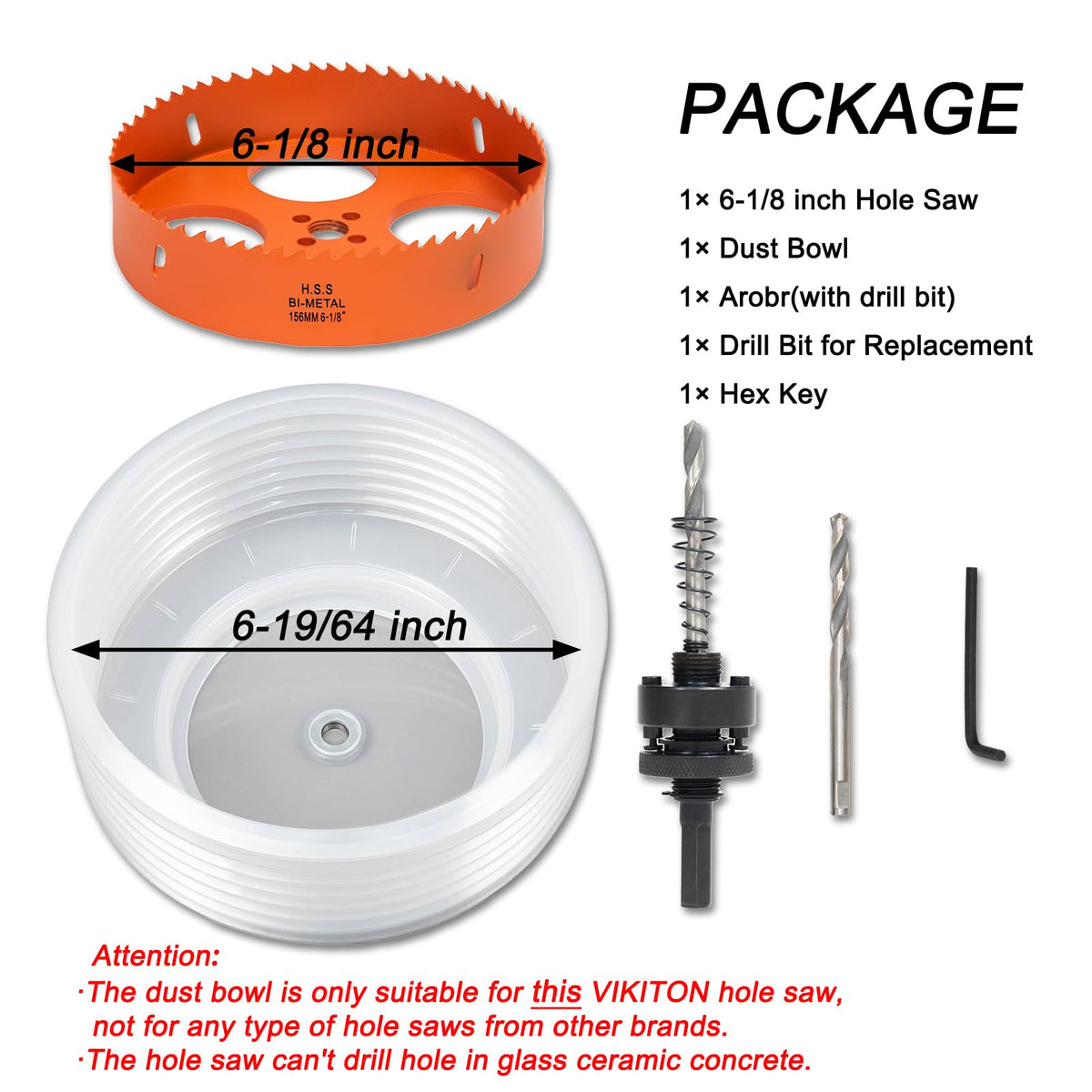 VIKITON 6-1/8 Inch Hole Saw Kit with Dust Bowl for Recessed Lighting