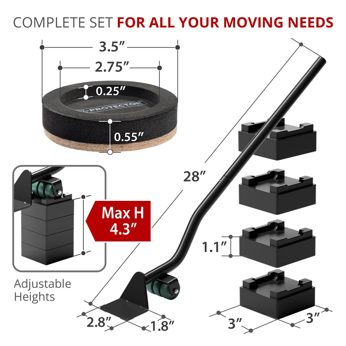 X-Protector Felt Furniture Sliders for Hardwood Floors & Lifter Tool Set — 4-Pack (3.5-inch)