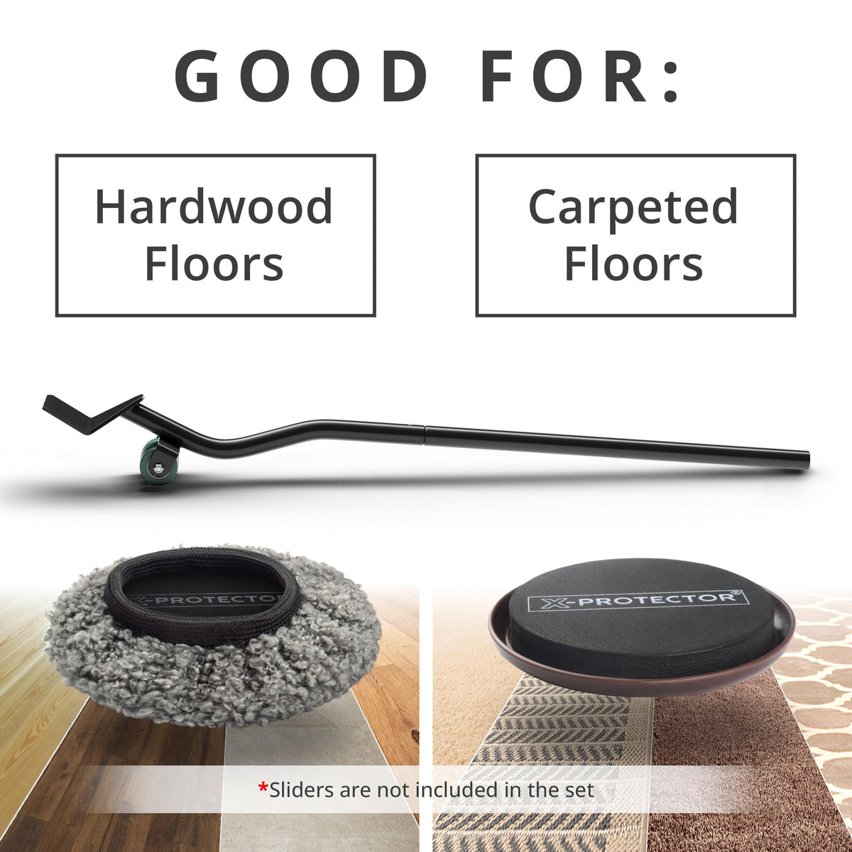 X-Protector Multi-Surface Furniture Sliders & Lifter Set — 4x 5-inch Sliders for Hard Floors & Carpets